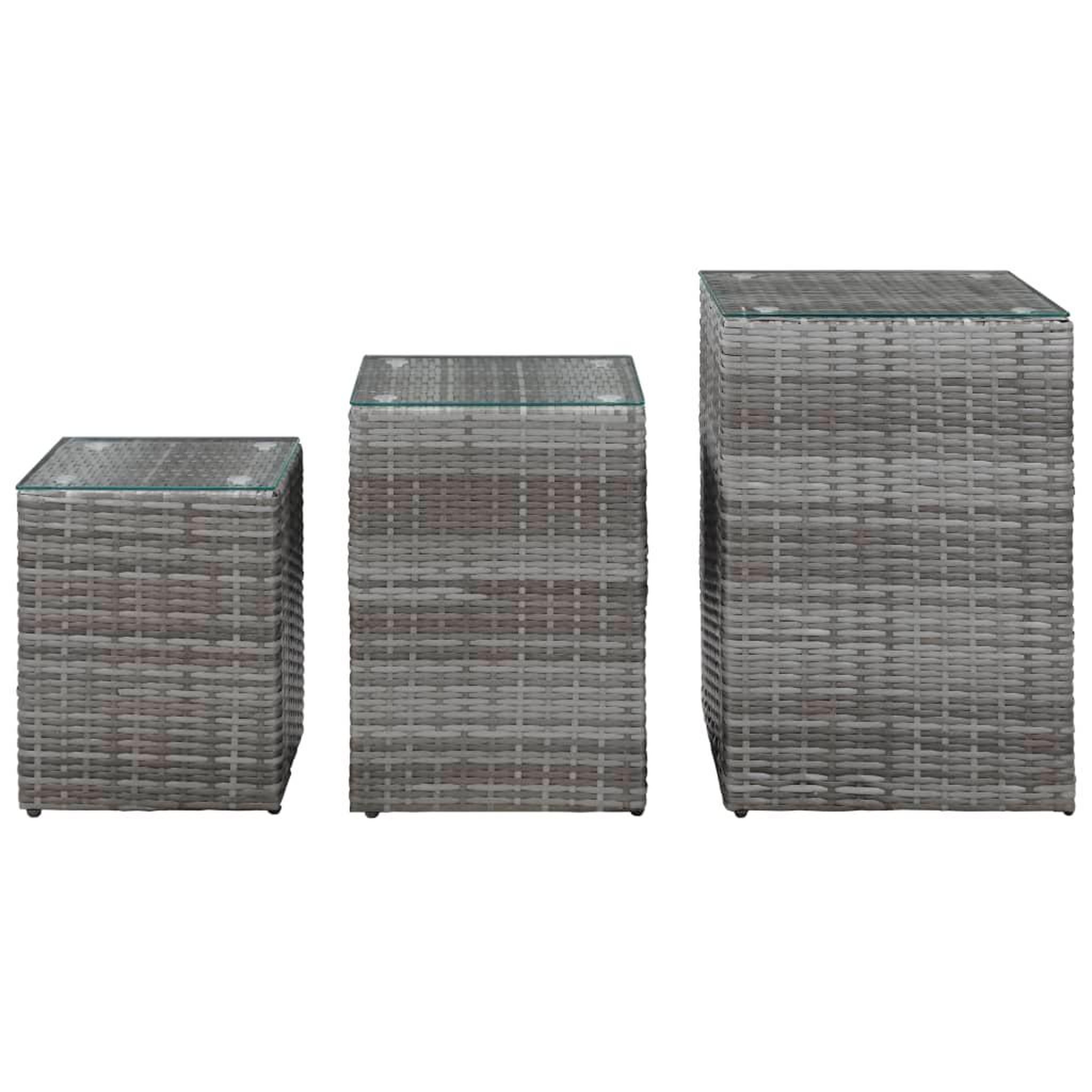 Voir la diapositive 2 : VIDAXL Tables d'appoint 3 pcs et dessus en verre Gris Resine tressee