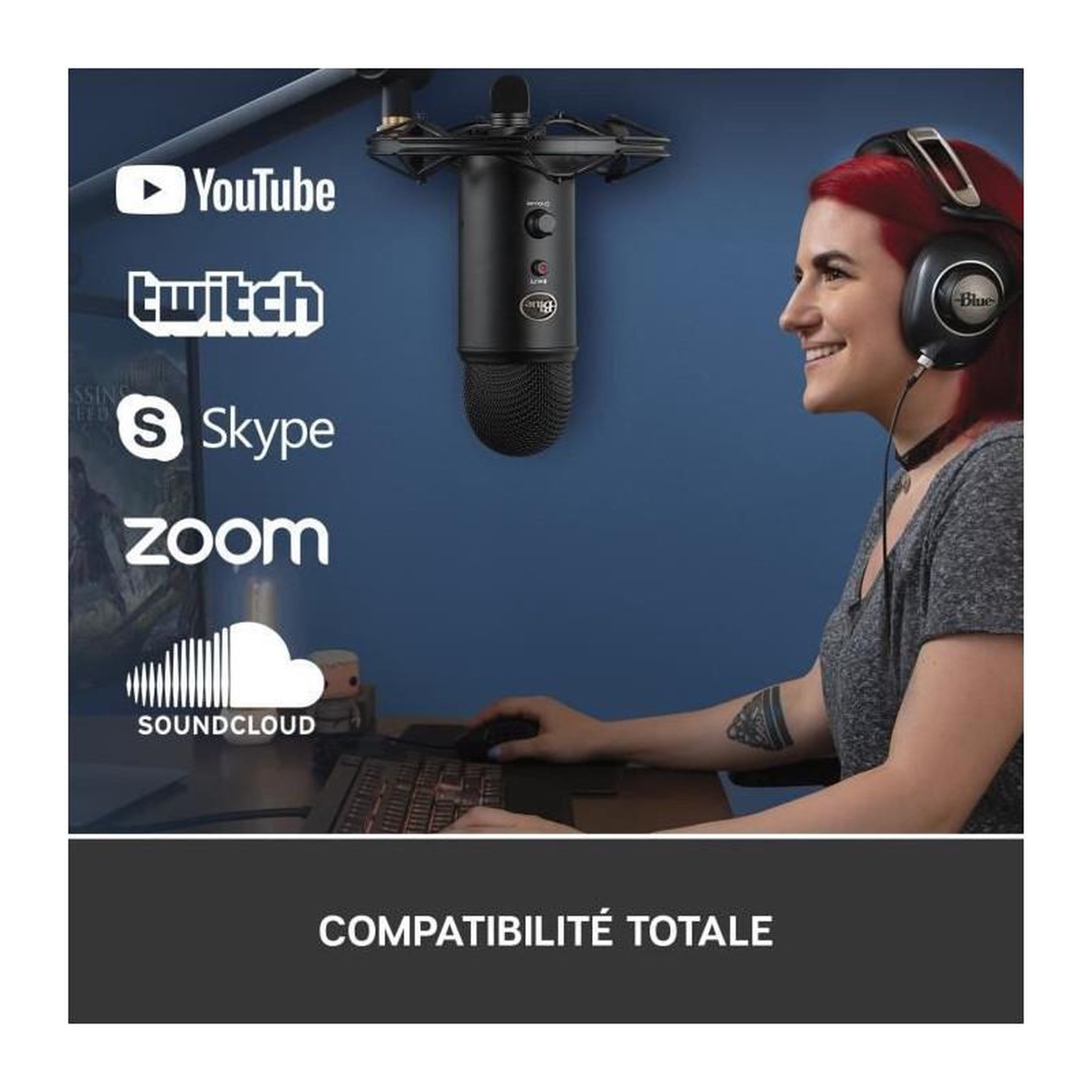 Voir la diapositive 6 : Logitech Microphone USB - Blue Yeti - Pour Enregistrement, Streaming, Gaming, Podcast sur PC ou Mac - Noir