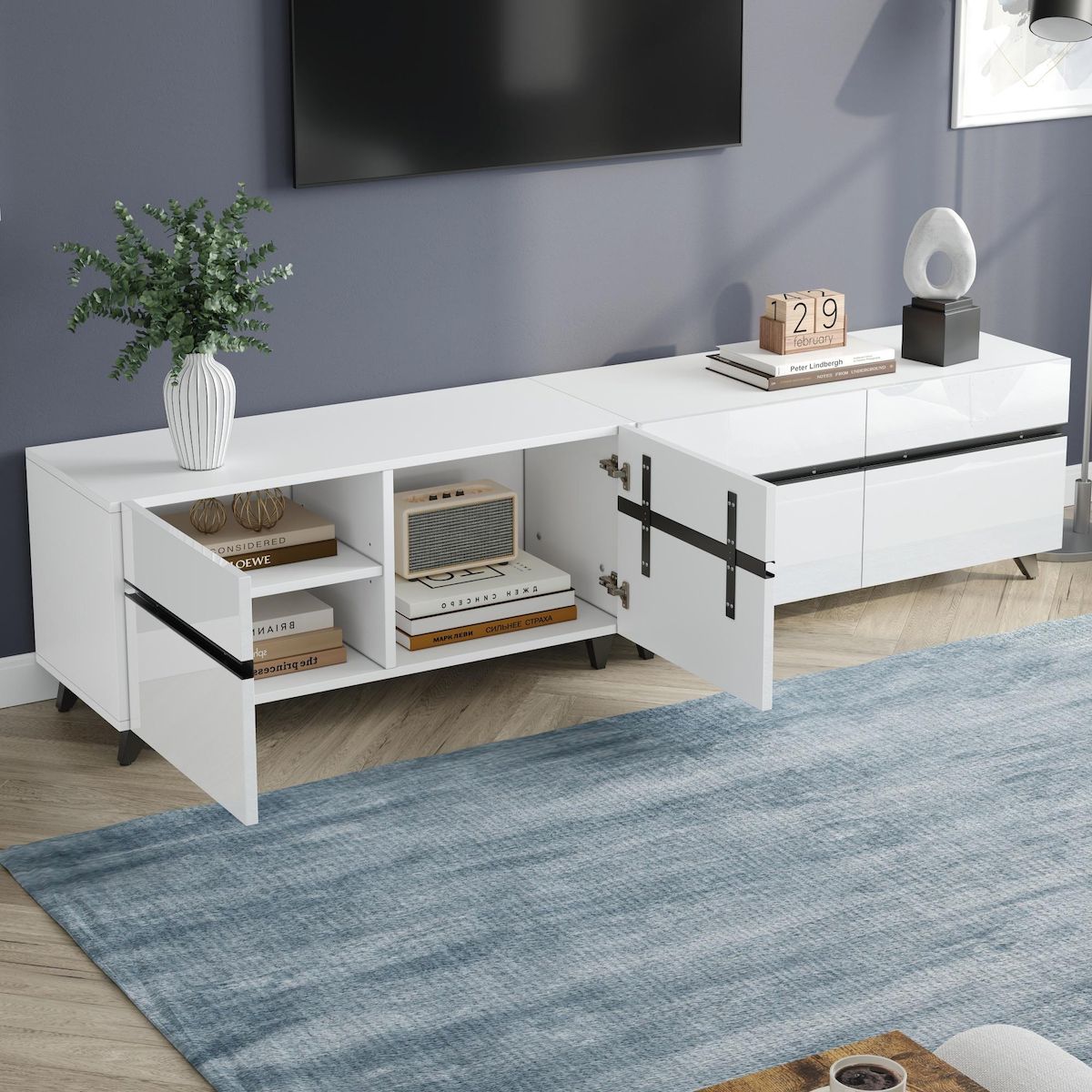 MERAX Meuble tv blanc 180 cm mdf