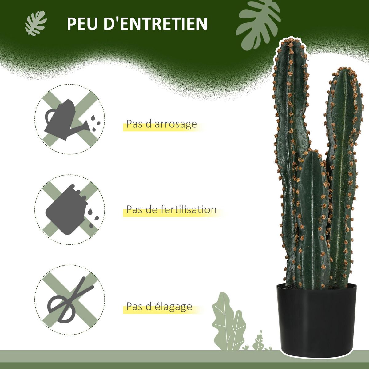 OUTSUNNY Cactus artificiel grand réalisme 3 pieds dim. Ø 17 x 60H cm pot inclus vert