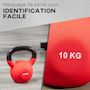 Voir la diapositive 5 : HOMCOM Kettlebell 10 Kg en métal large poignée antidérapante fond plat rouge noir