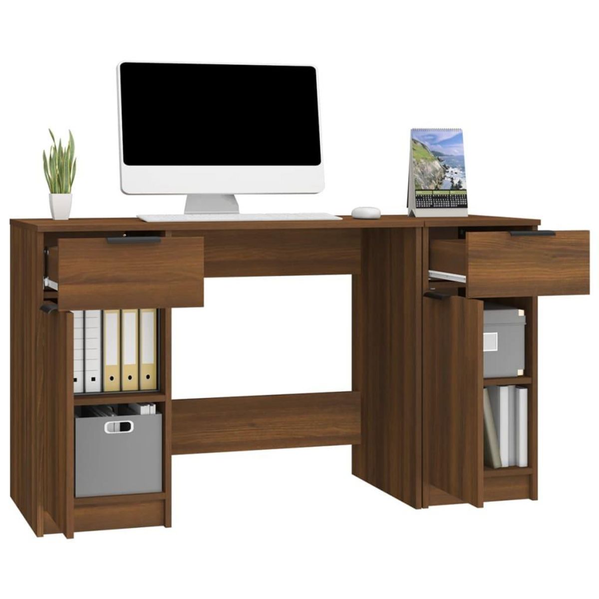 VIDAXL Bureau avec armoire laterale Chene marron Bois d'ingenierie