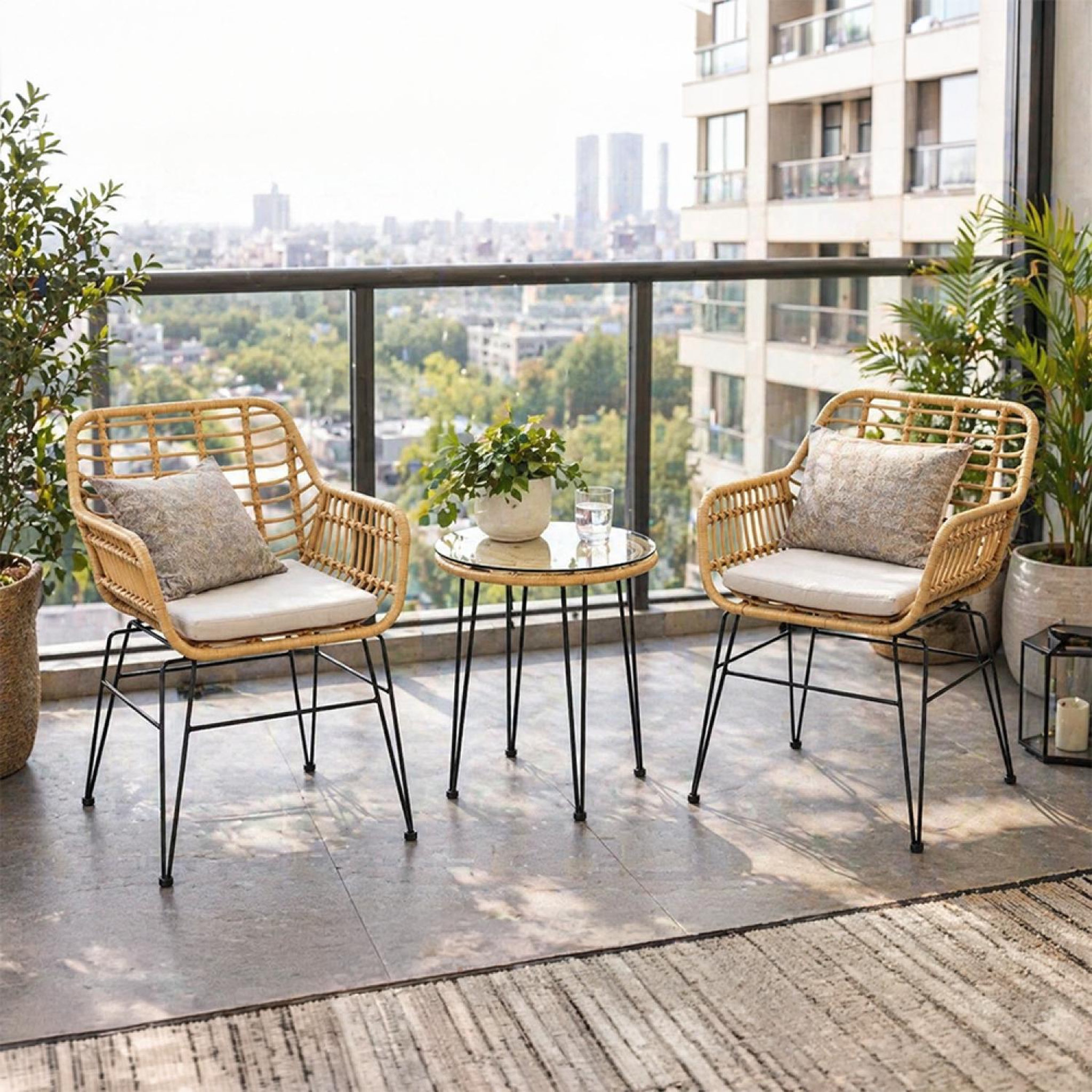 Voir la diapositive 4 : CONCEPT USINE Ensemble de jardin 2 fauteuils et table basse effet rotin naturel galicia