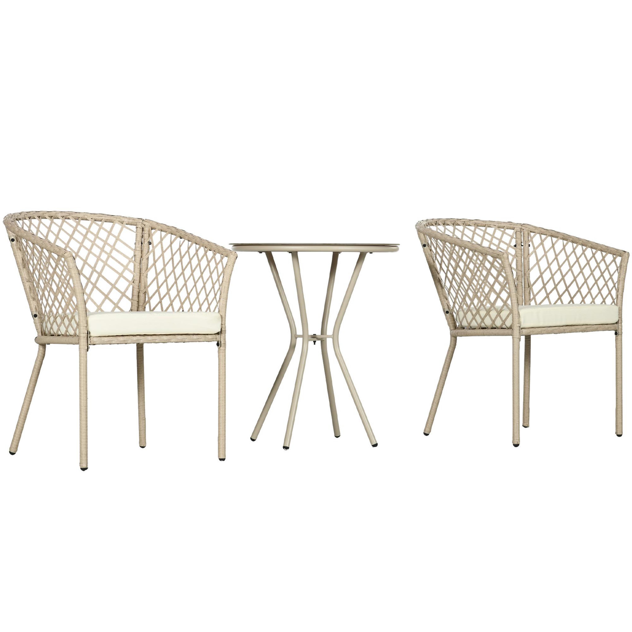 Voir la diapositive 1 : OUTSUNNY Ensemble salon de jardin 2 places 3 pièces avec coussins résine tressée beige