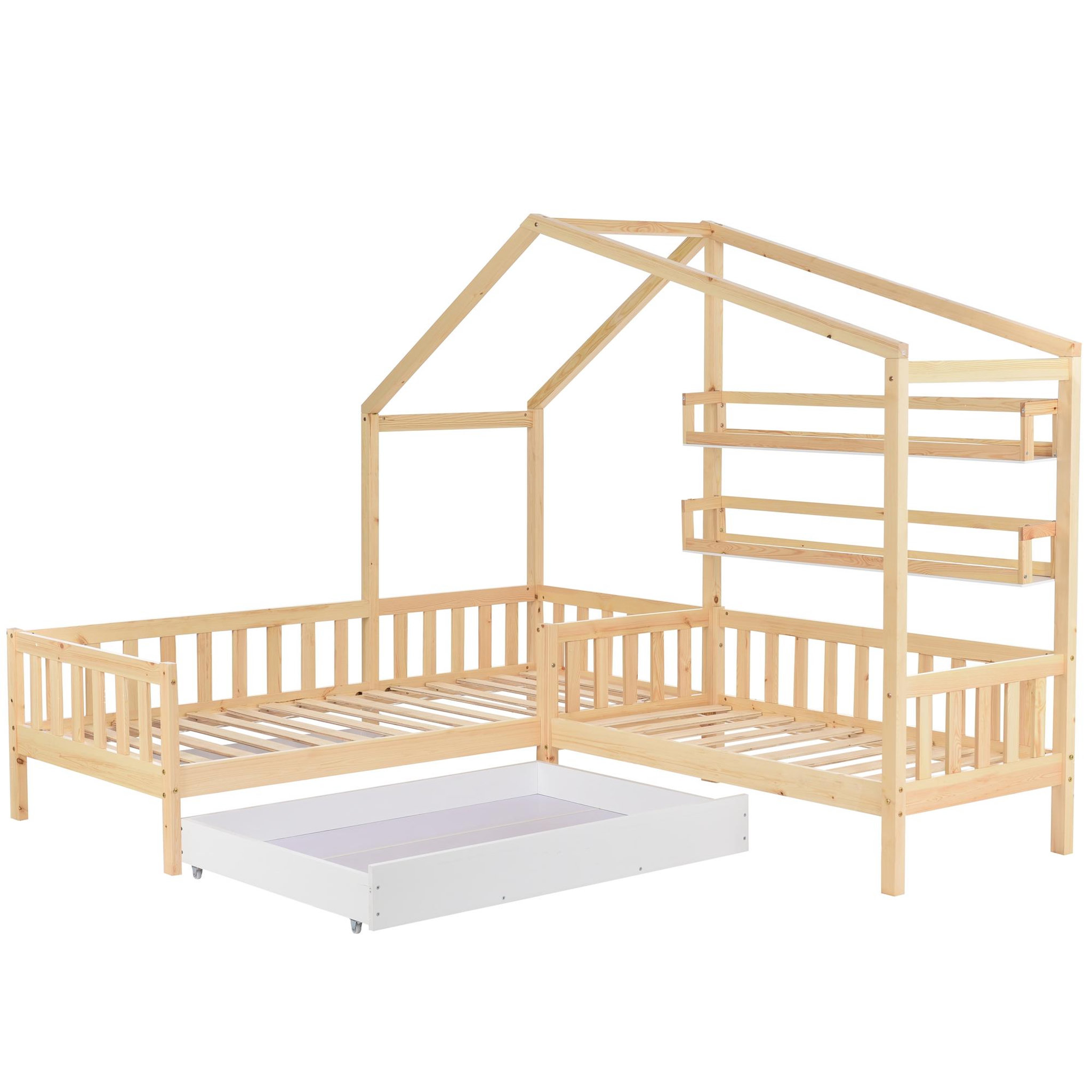 MERAX Lit cabane enfant 90x200(70x140)cm pin coloris naturel