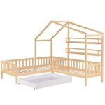 MERAX Lit cabane enfant 90x200(70x140)cm pin coloris naturel