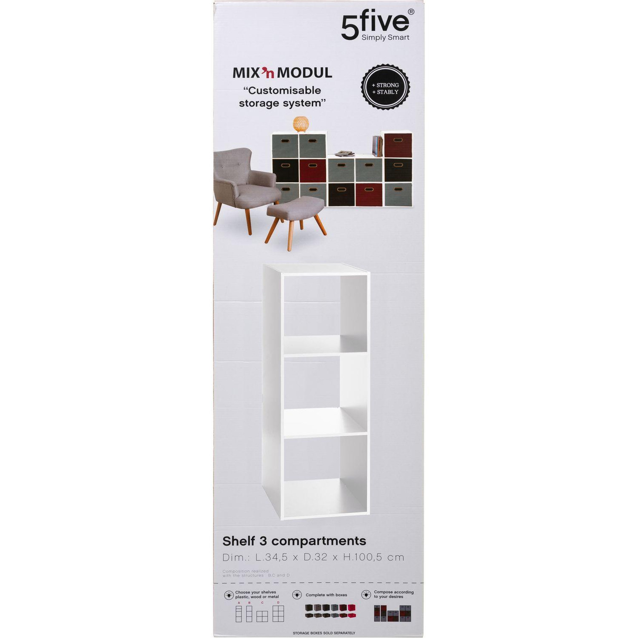 Voir la diapositive 3 : ATMOSPHERA Etagère rectangulaire à 3 cases mix