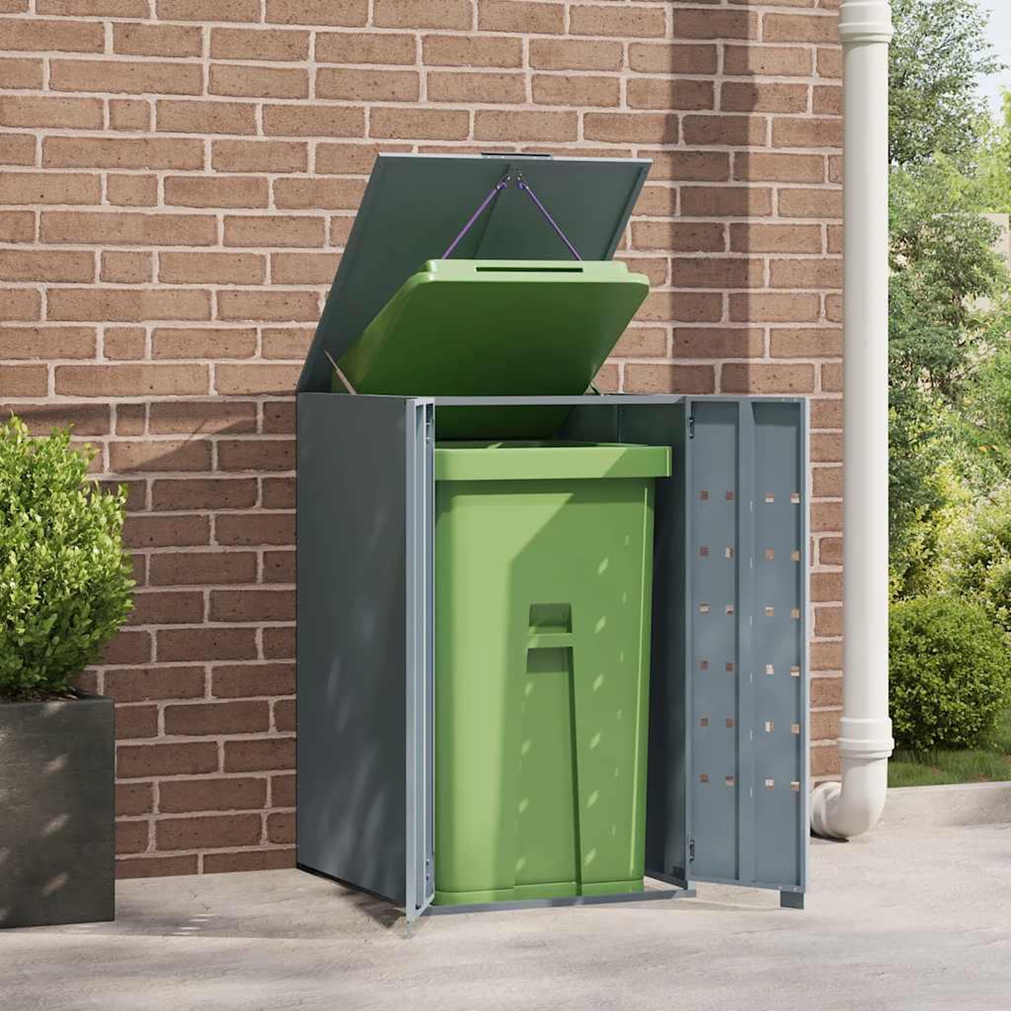 Voir la diapositive 3 : VIDAXL Rangement a roulettes pour poubelles pour bac unique gris acier