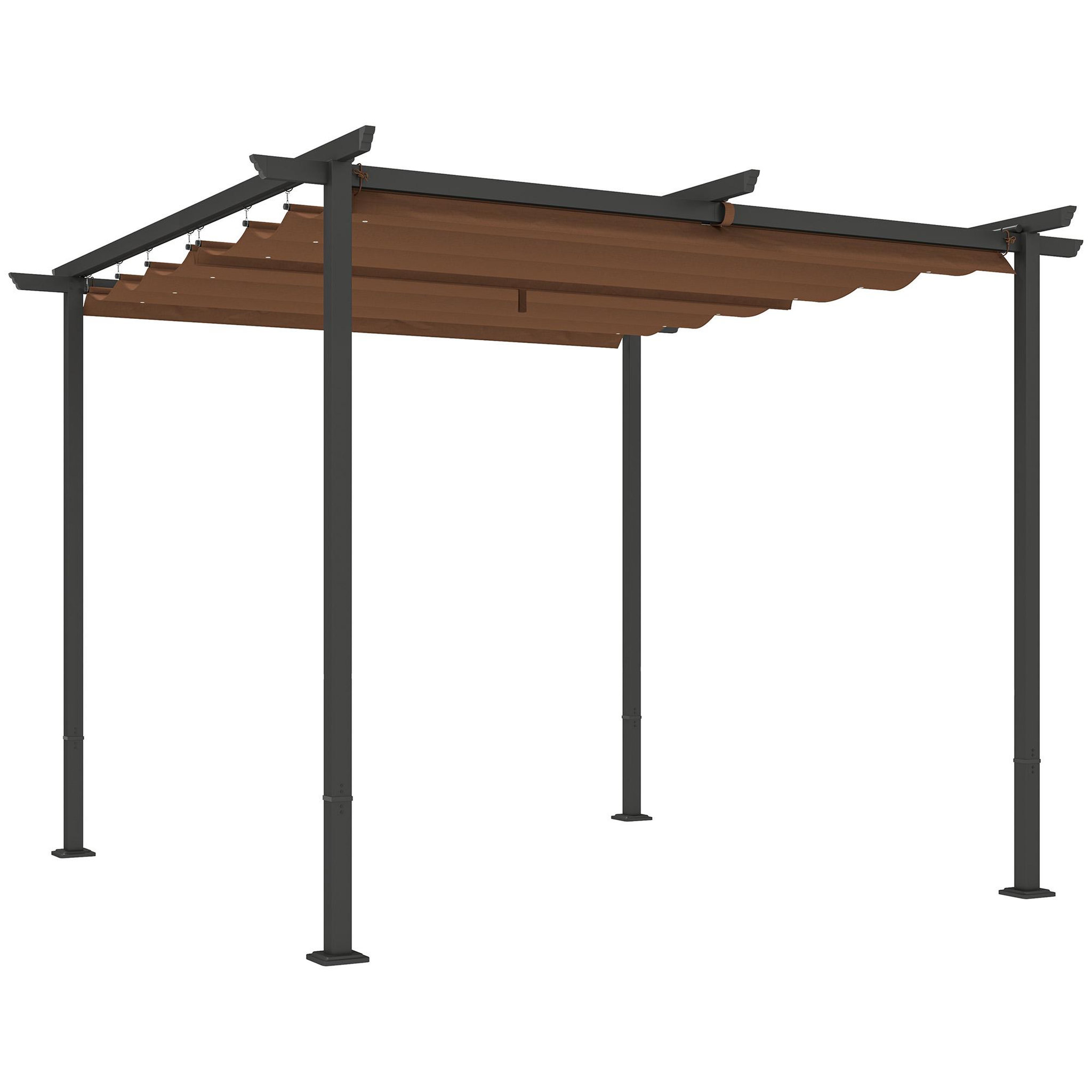 Voir la diapositive 1 : OUTSUNNY Pergola 3 x 3 m métal toile polyester haute densité 180g/m² UPF30+ coulissante rétractable marron