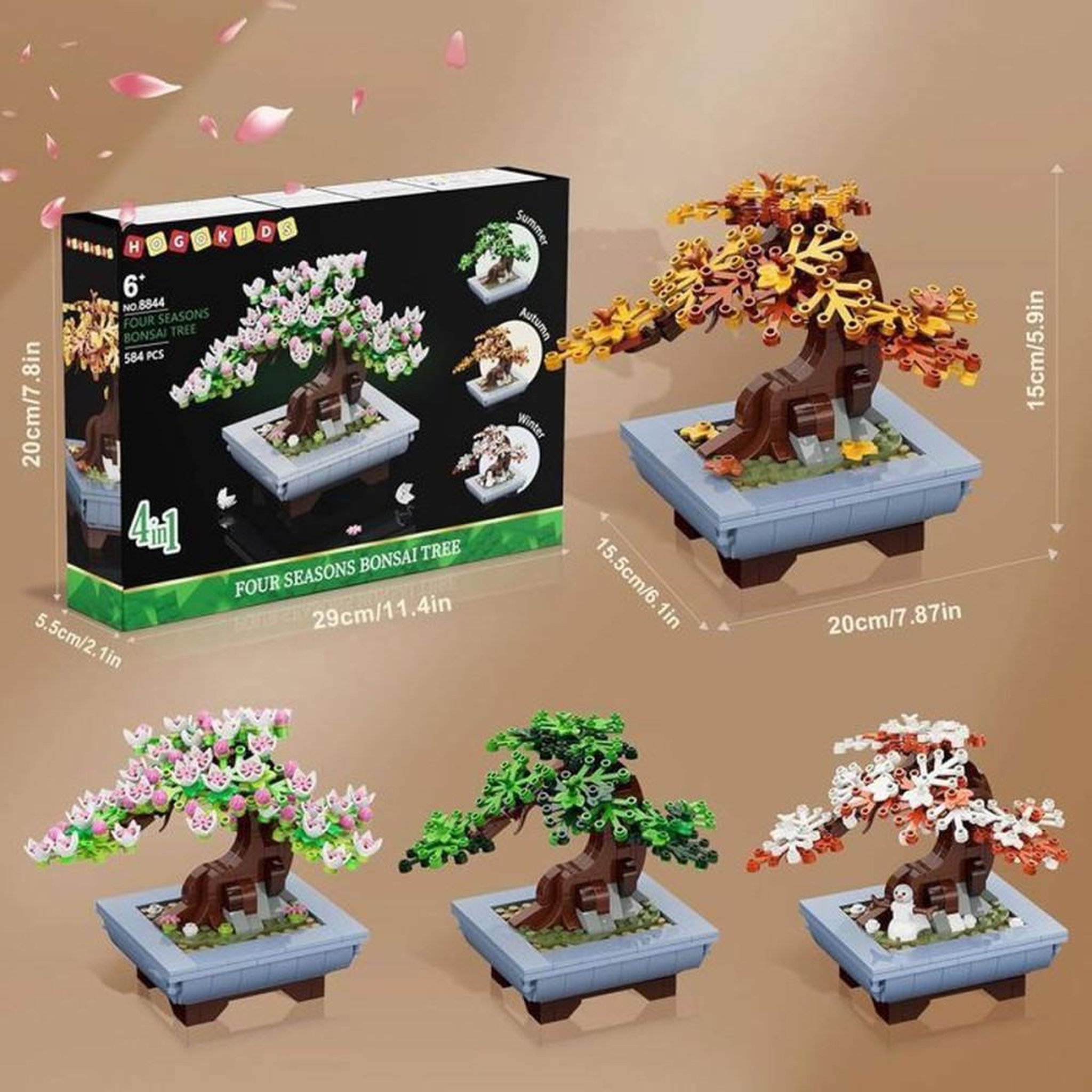 Voir la diapositive 4 : Kit de construction bonsaï 4 en 1 584 pièces – décor intérieur saisons (printemps, automne, hiver)