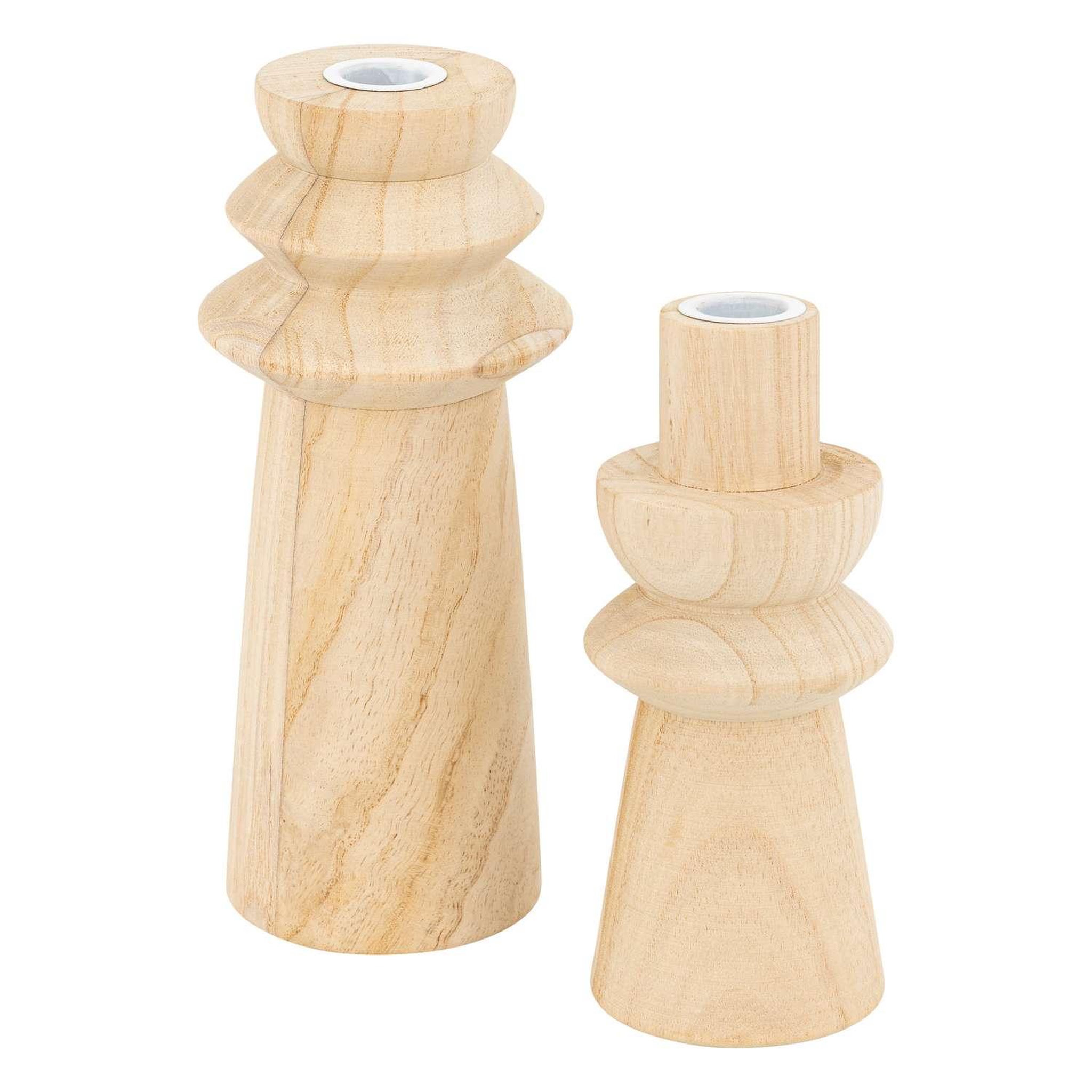 ATMOSPHERA Duo de bougeoirs en bois - beige