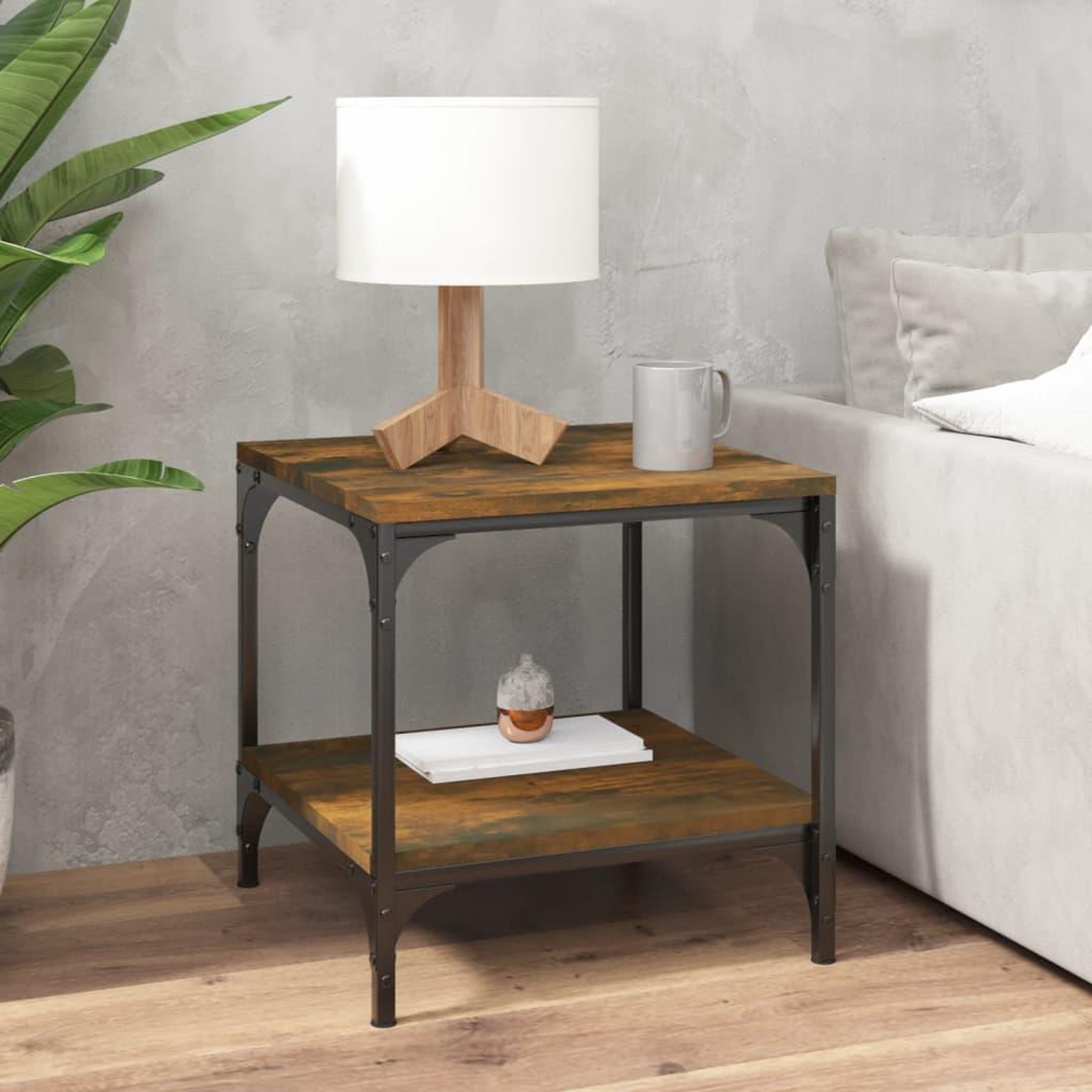 Voir la diapositive 1 : VIDAXL Table d'appoint Chene fume 40x40x40 cm Bois d'ingenierie