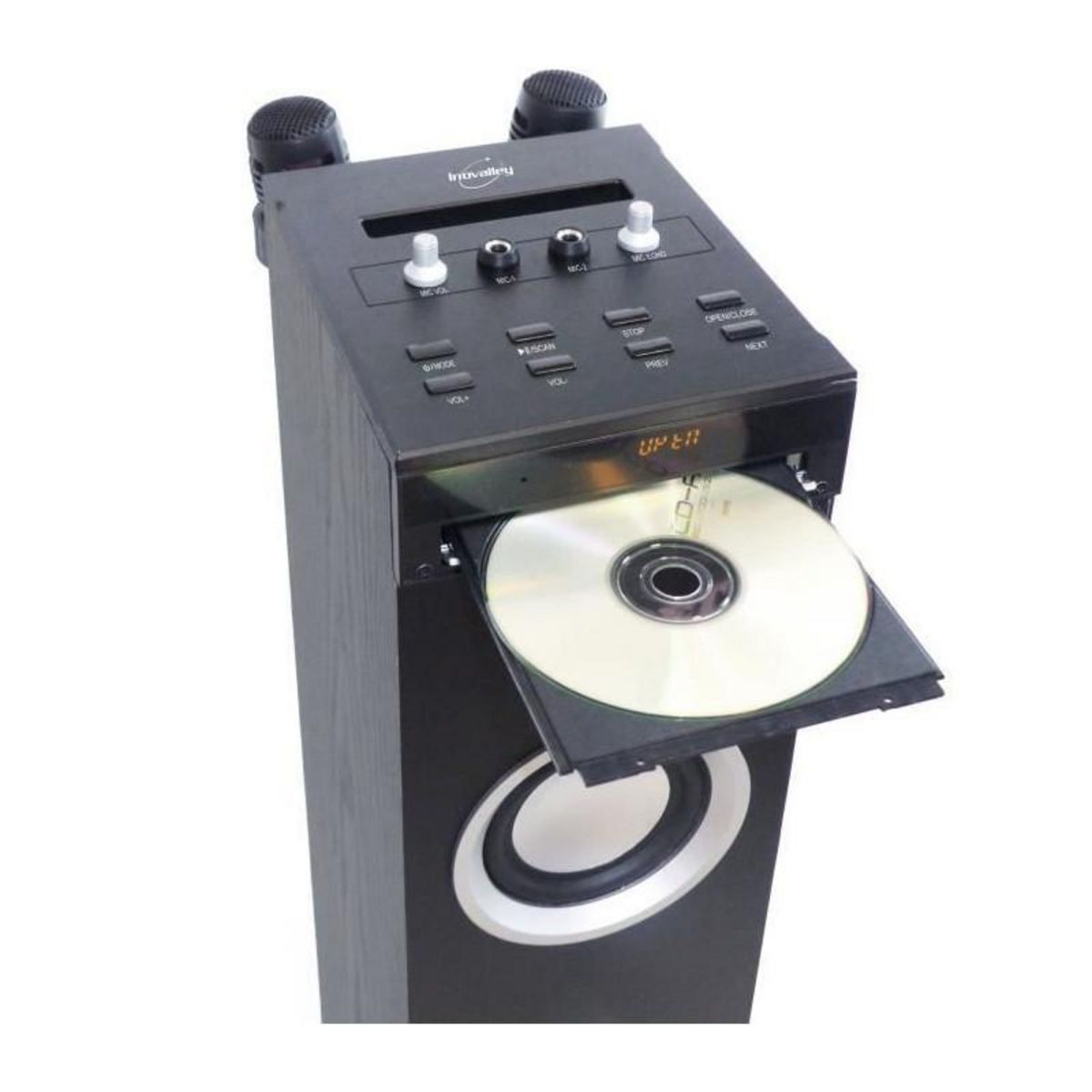 Inovalley Inovalley HP49CD - Tour de son Bluetooth - Lecteur CD et fonction Karaoke - 100W - Radio FM - Port USB - Entree aux-in - Noir