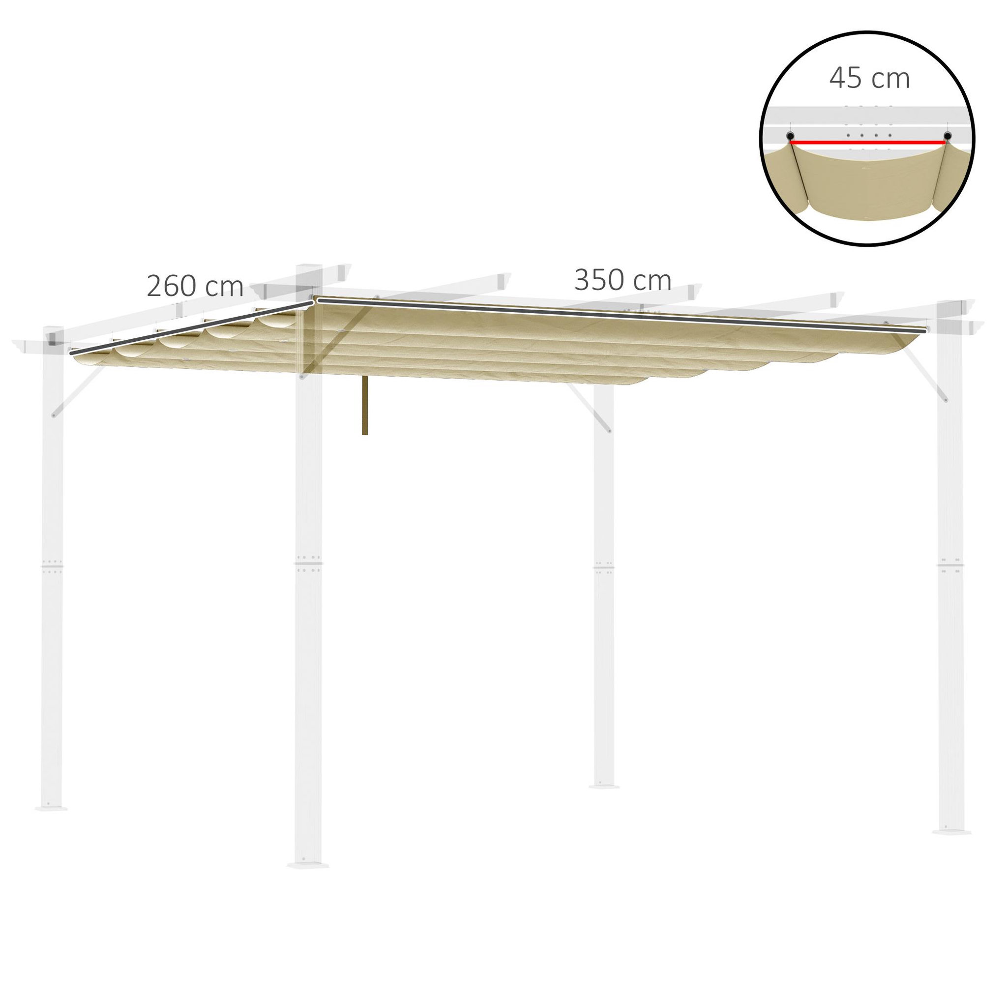 Voir la diapositive 3 : OUTSUNNY Toile de rechange pour pergola rétractable 4 x 3 m polyester haute densité 180 g/m² imperméabilisé beige