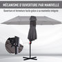 Voir la diapositive 6 : OUTSUNNY Parasol déporté grande taille XXL inclinable dim. 4,4L x 2,7l x 2,5H m piètement en acier inclus polyester gris