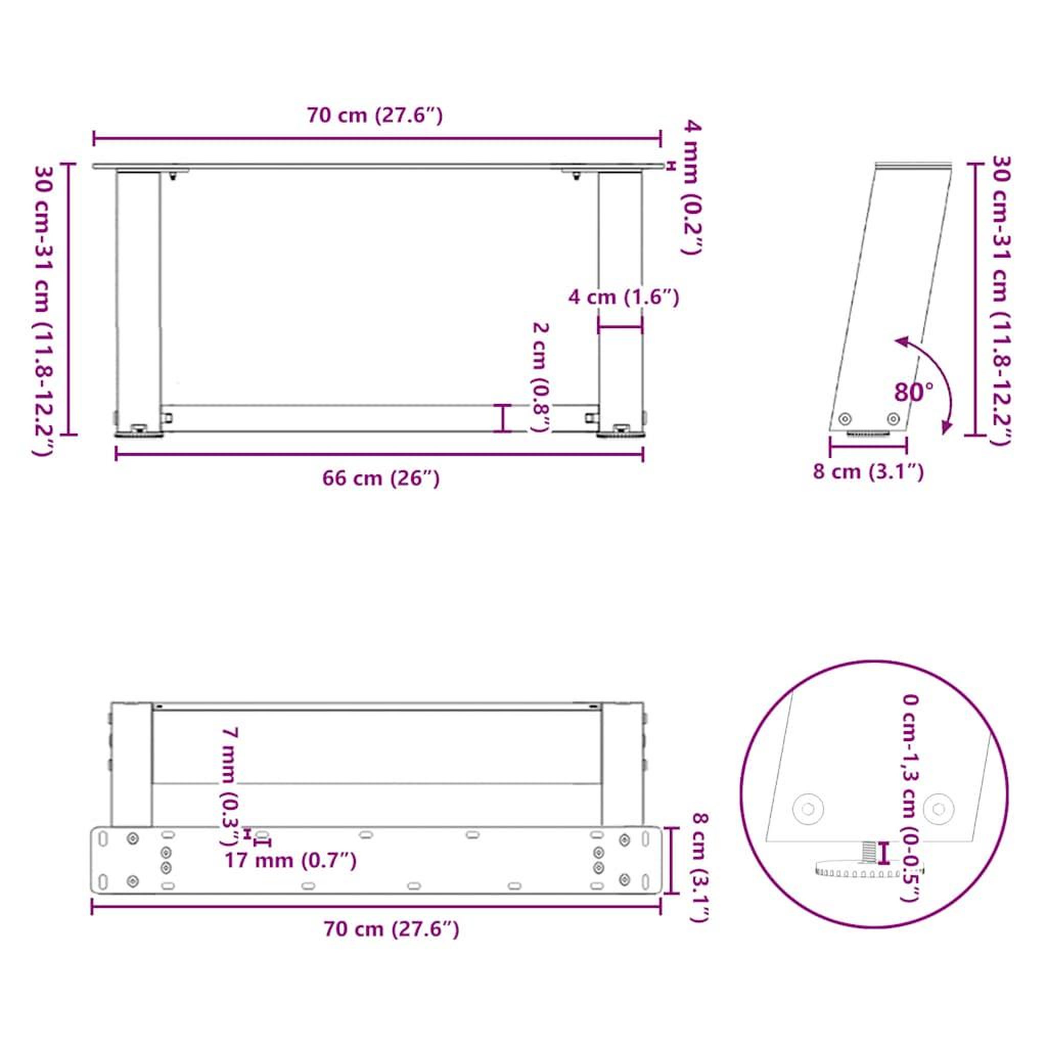 Voir la diapositive 6 : VIDAXL Pieds de table basse forme de U 2 pcs blanc 70x(30-31) cm acier