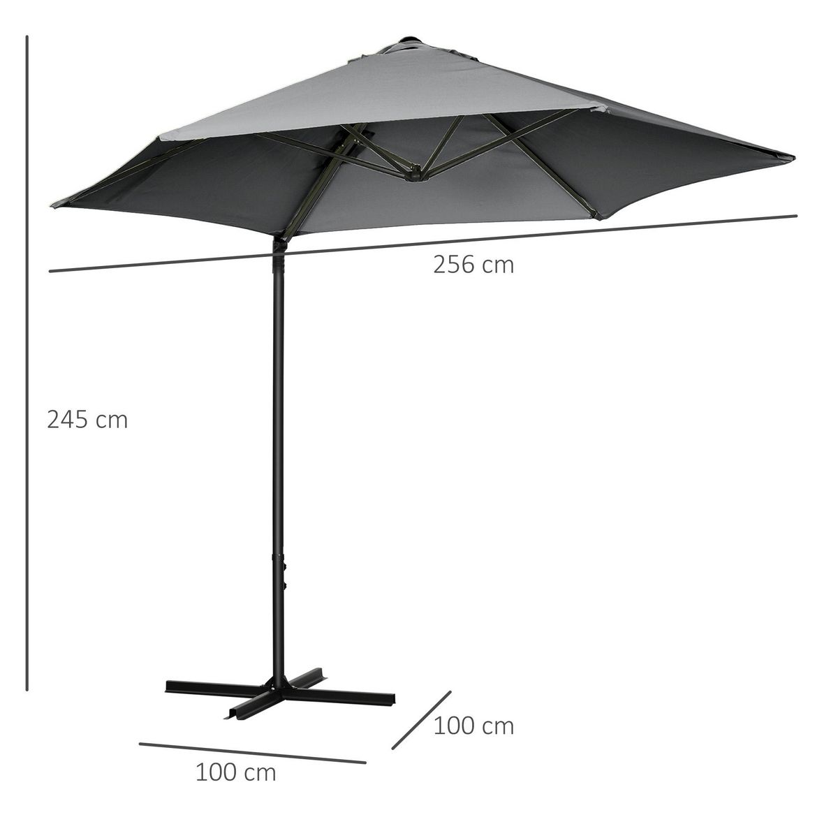 OUTSUNNY Parasol déporté octogonal inclinable pivotant Ø 256 cm acier polyester gris anthracite