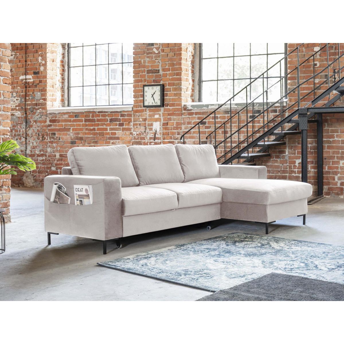 BEST MOBILIER Lilly - canapé d'angle droit - 4 places - convertible avec coffre - en velours