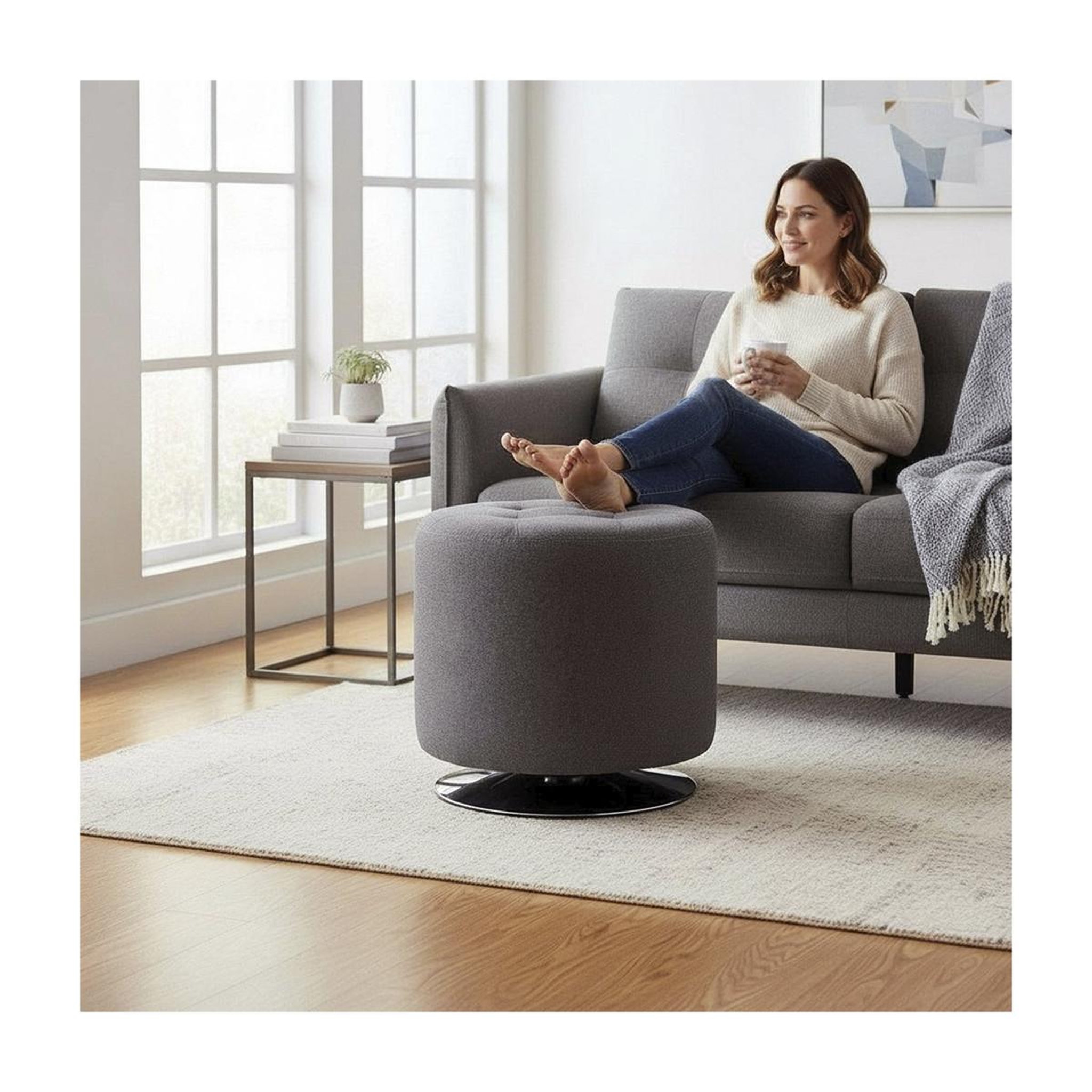 Voir la diapositive 3 : Paris Prix Pouf capitonné rond  beto  44cm anthracite