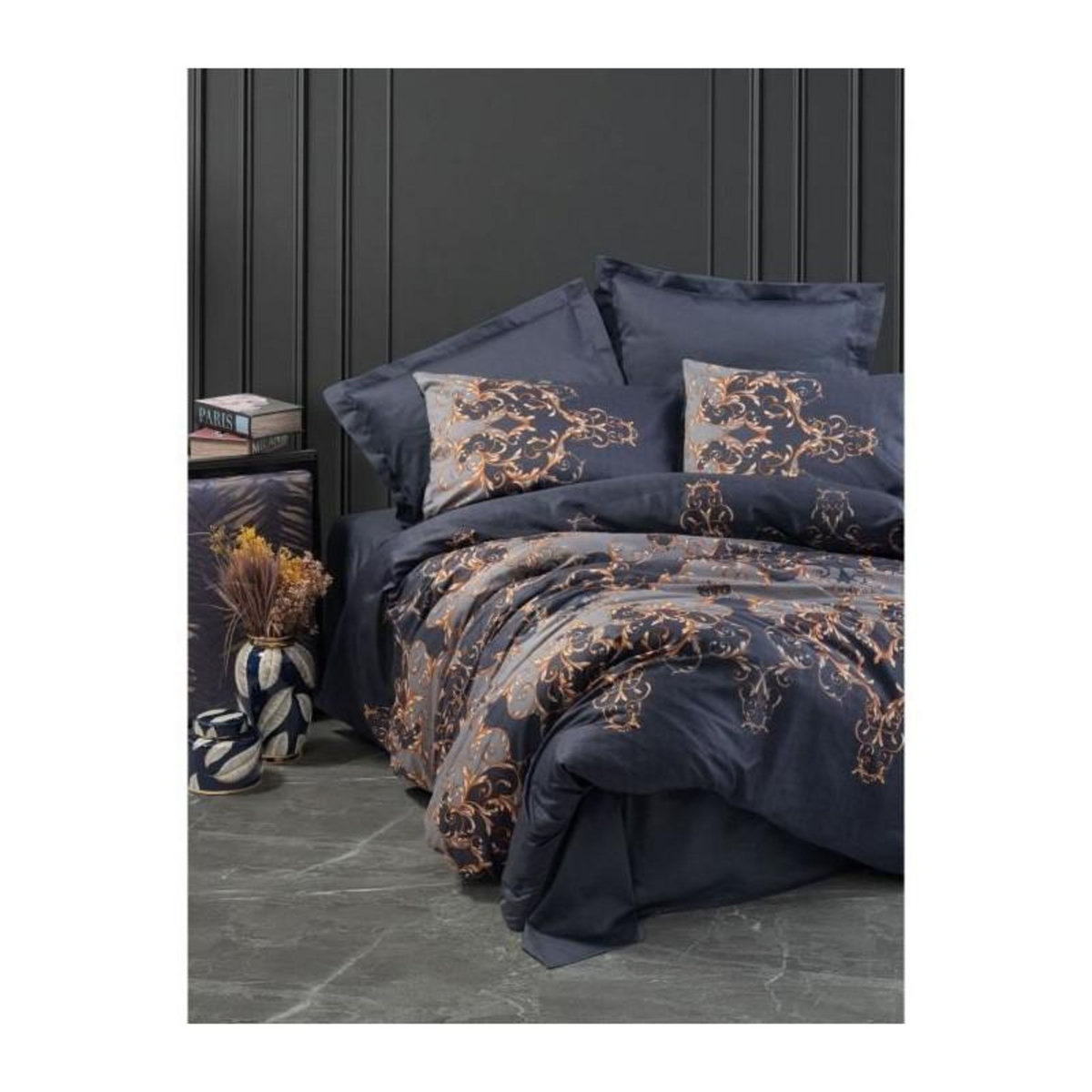 GENERIQUE Parure de lit - 129CTN63933 - 1 housse de couette 220 x 240 cm + 2 taies d'oreiller 60 x 60 cm - Satiné 100% coton - Bleu