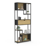 ID MARKET Etagère bibliothèque 6 niveaux asymétrique DETROIT avec tiroir design industriel 161 cm