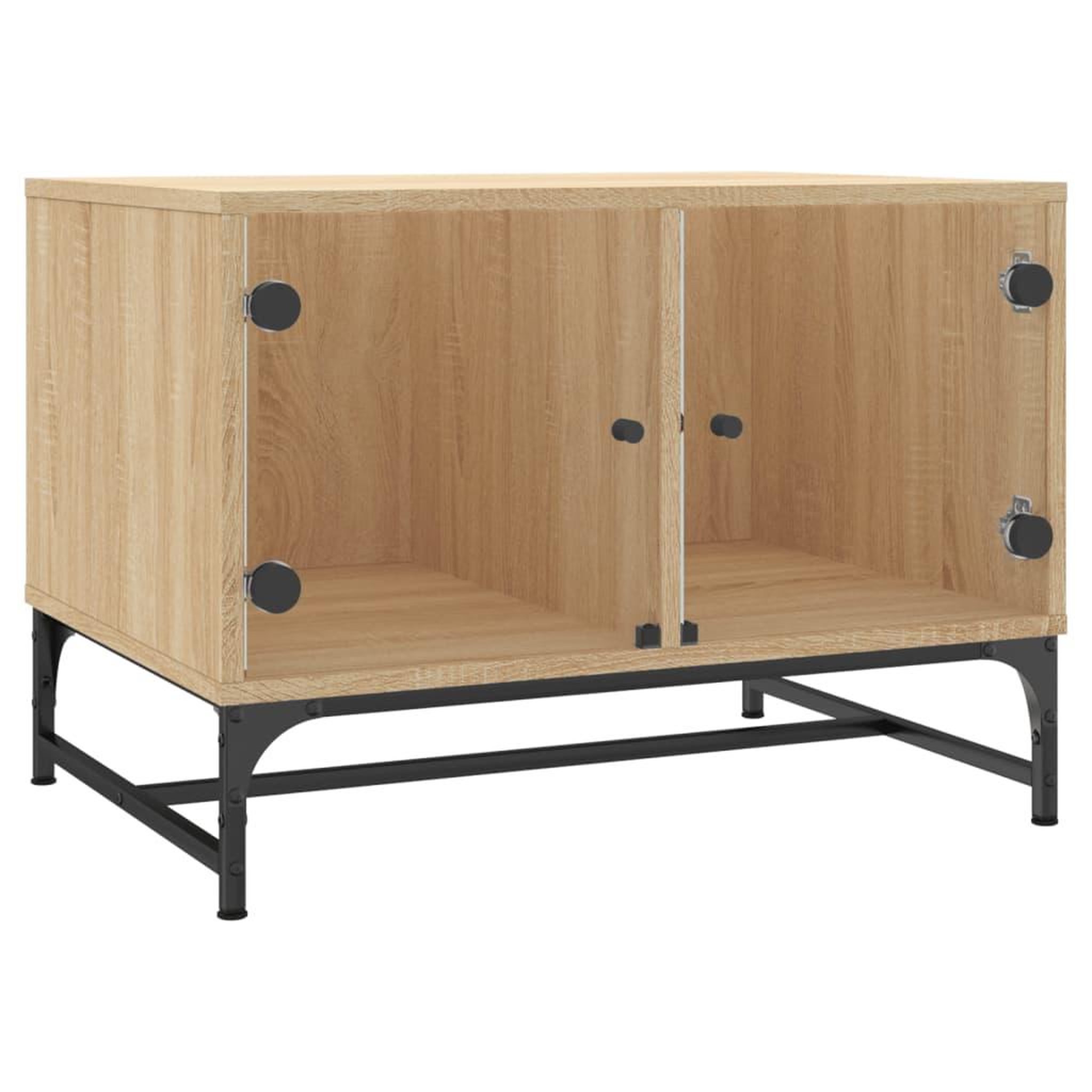 Voir la diapositive 2 : VIDAXL Table basse avec portes en verre chene sonoma 68,5x50x50 cm