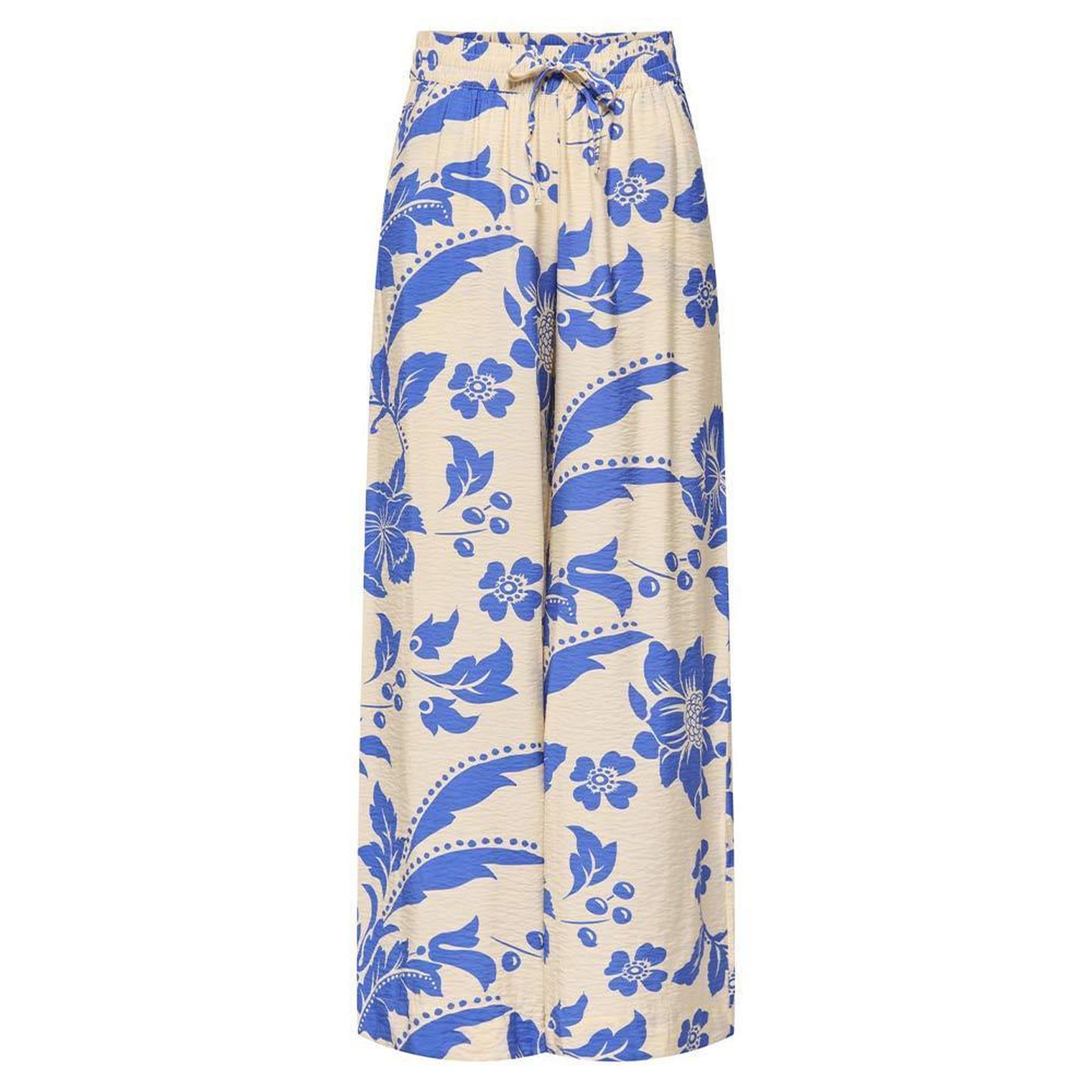 JACQUELINE DE YONG Pantalon fluide imprimé beige/bleu femme jdy life palazzo. Coloris disponibles : Beige