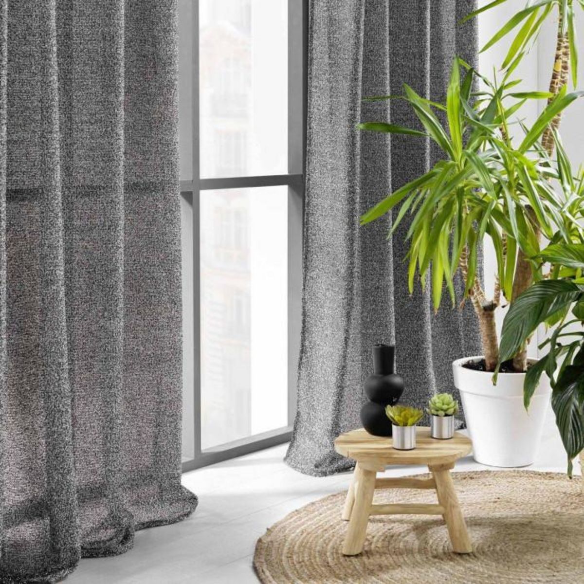 Paris Prix Rideau Voilage à Œillets  Loulaine  140x240cm Noir