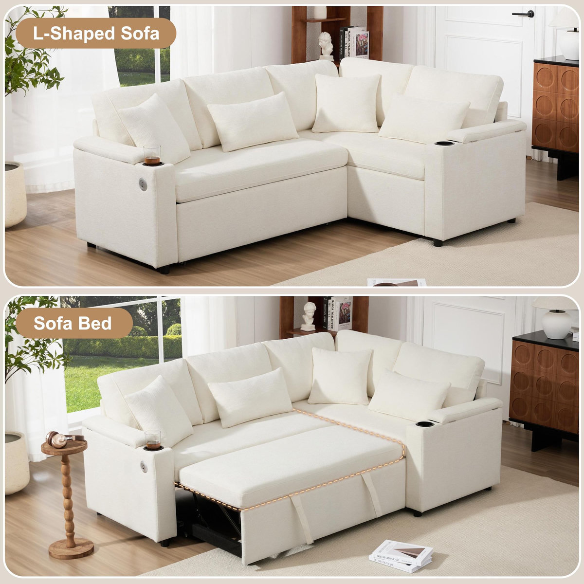 MERAX Canapé d'angle droit convertible 4 places tissu coffre de rangement