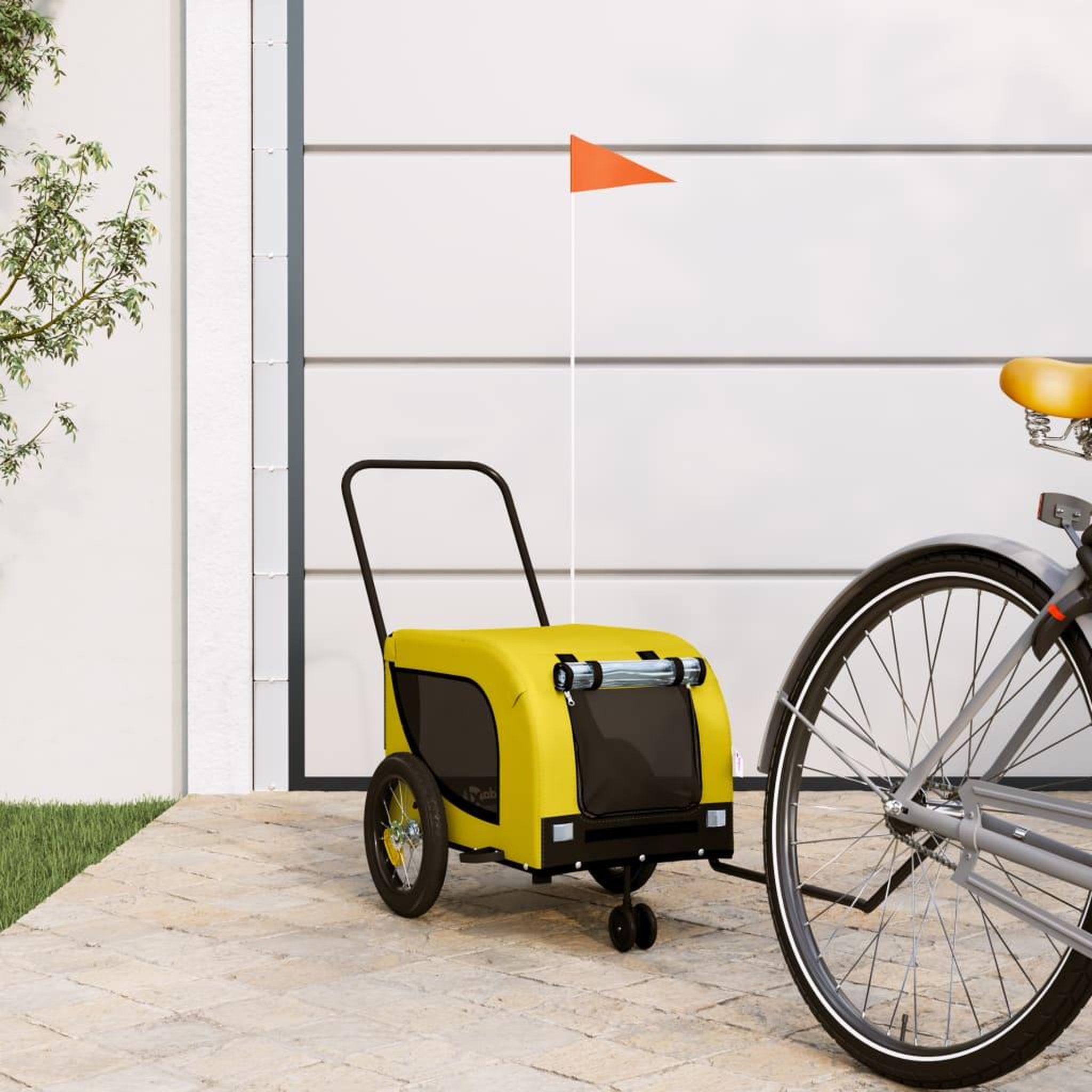 VIDAXL Remorque de velo pour animaux de compagnie jaune et noir