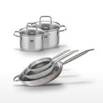 ELO Lot de 3 Poêles 24/28/32 cm Elo Relief Solution et 2 Faitouts 14/16 cm