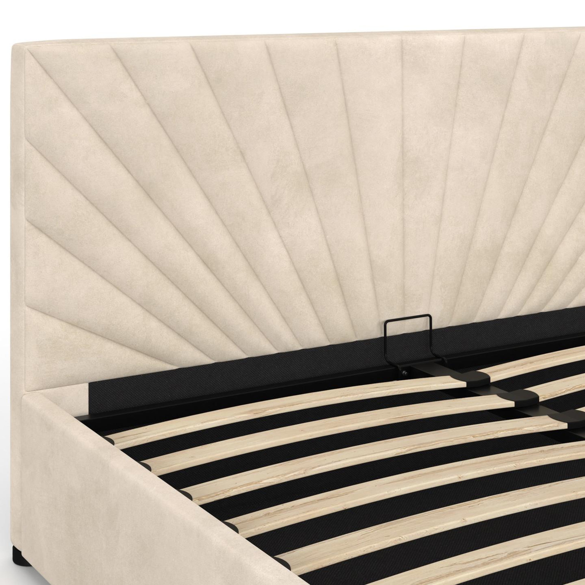 Voir la diapositive 6 : ID MARKET Lit coffre double sunlight avec tête de lit matelassée et sommier 140 x 190 cm velours beige