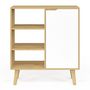 Voir la diapositive 3 : ID MARKET Buffet d'appoint 3 étagères et placard 70 cm FINN blanc et bois façon hêtre