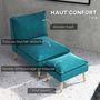Voir la diapositive 5 : HOMCOM Fauteuil design scandinave grand confort - repose-pied inclus - piètement effilé incliné bois hévéa velours turquoise