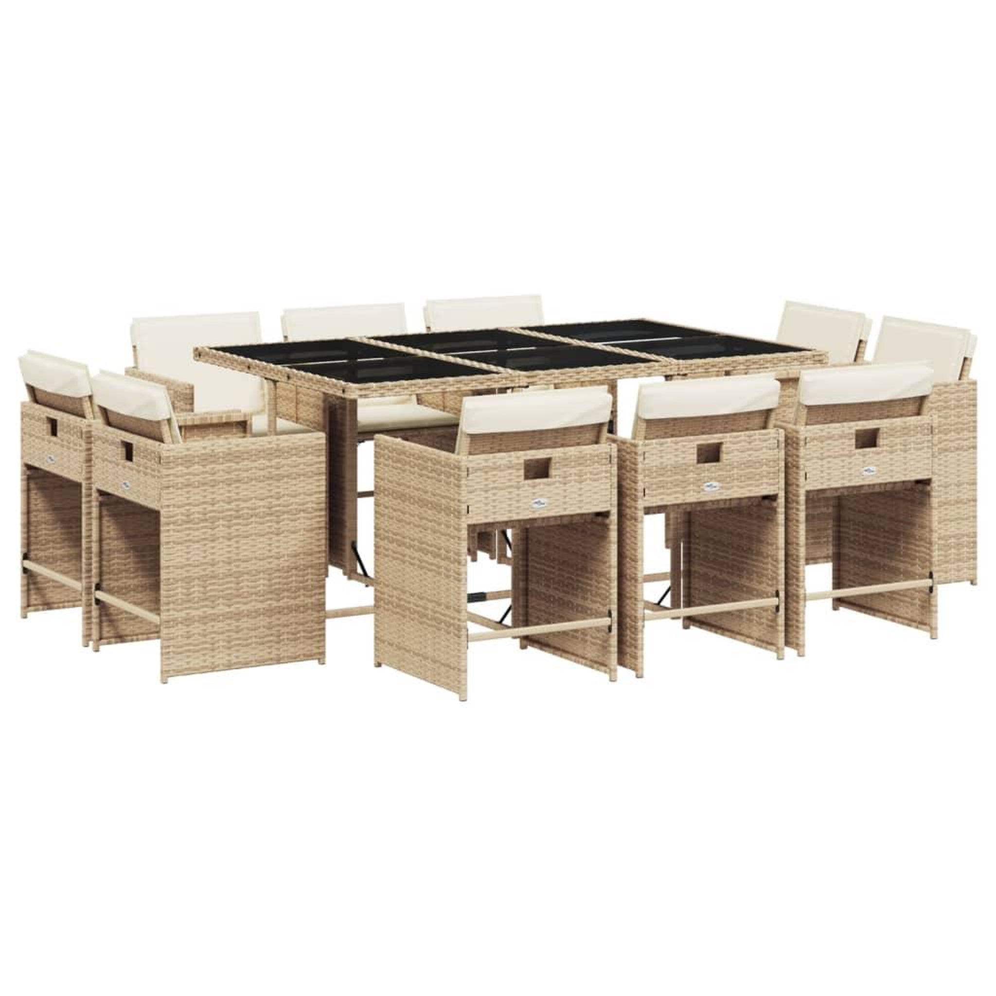 Voir la diapositive 2 : VIDAXL Ensemble a manger de jardin et coussins 11 pcs beige poly rotin