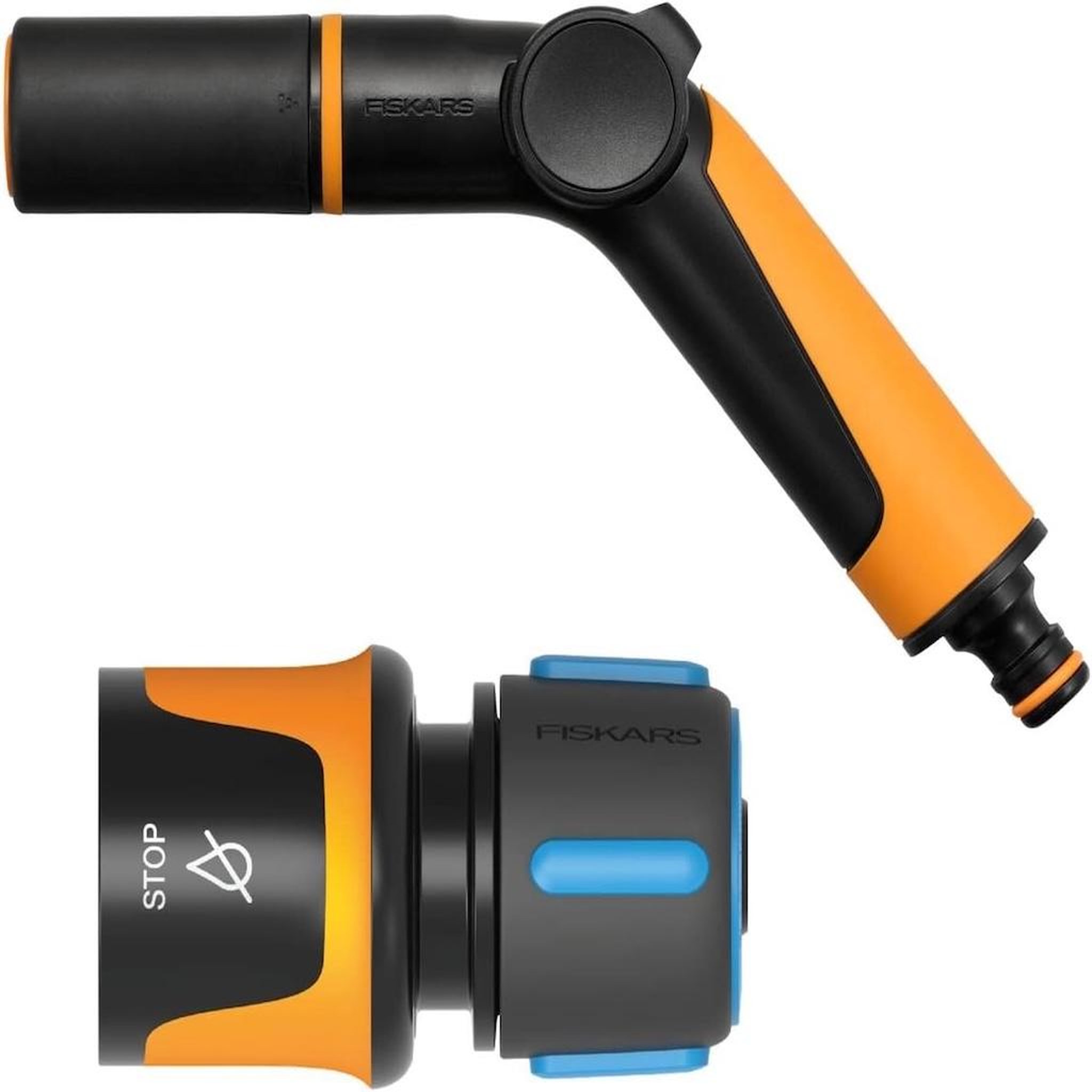 Fiskars Pistolet d'arrosage - 2 fonctions avec raccord stop - set d'arrosage softgrip