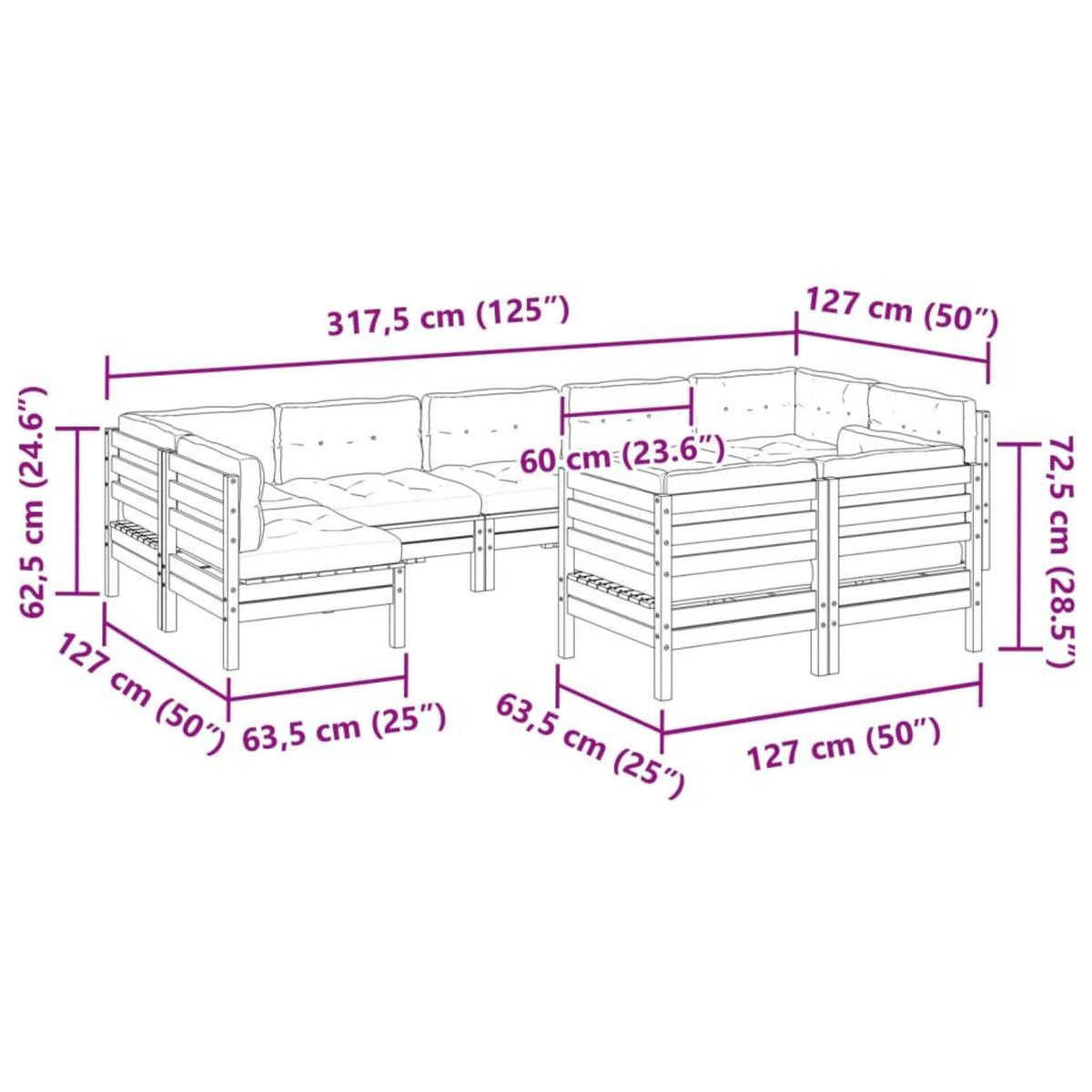 VIDAXL Salon de jardin 9 pcs avec coussins bois de pin impregne