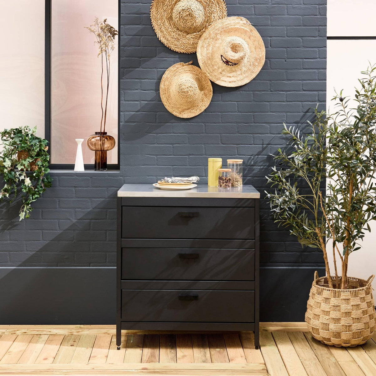 SWEEEK Cuisine d'extérieure en acier avec 3 tiroirs L80cm