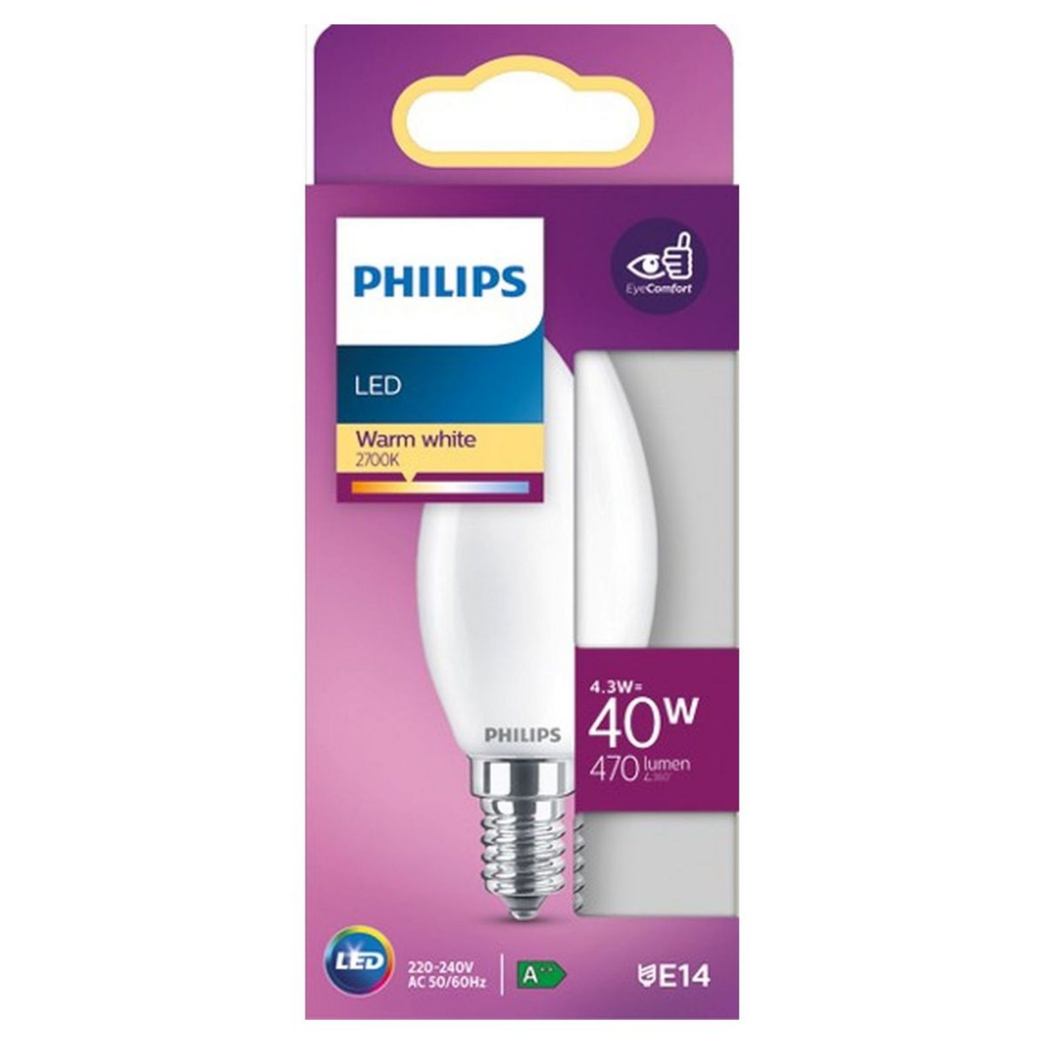 PHILIPS Ampoule led E14 flamme 40W warm white 470 lumen x1