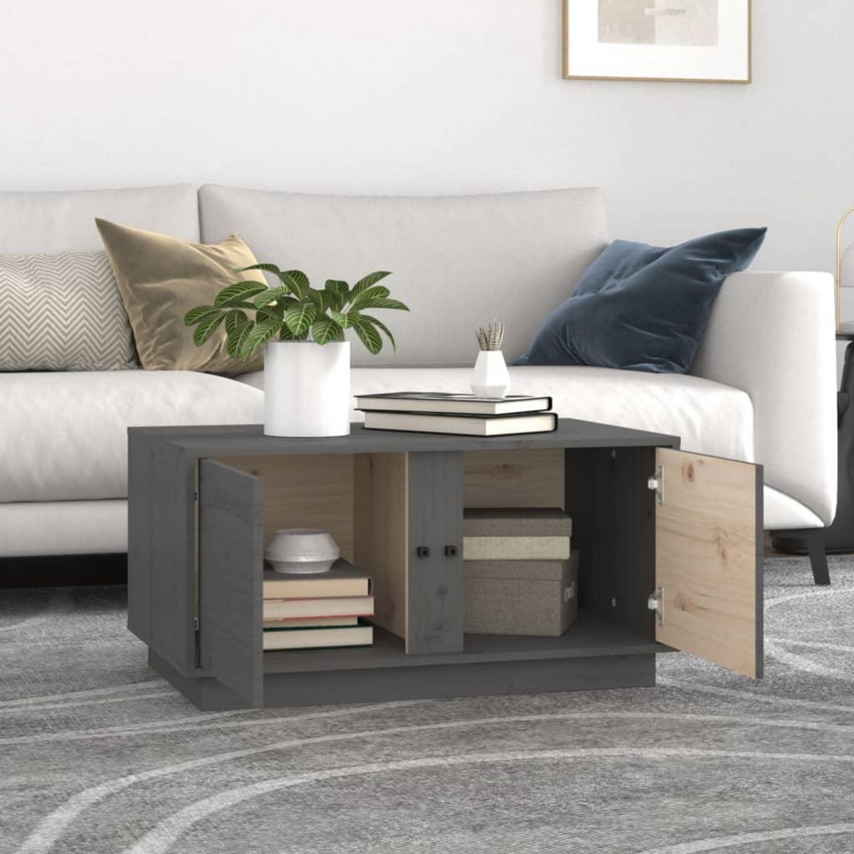 VIDAXL Table basse Gris 80x50x40 cm Bois massif de pin