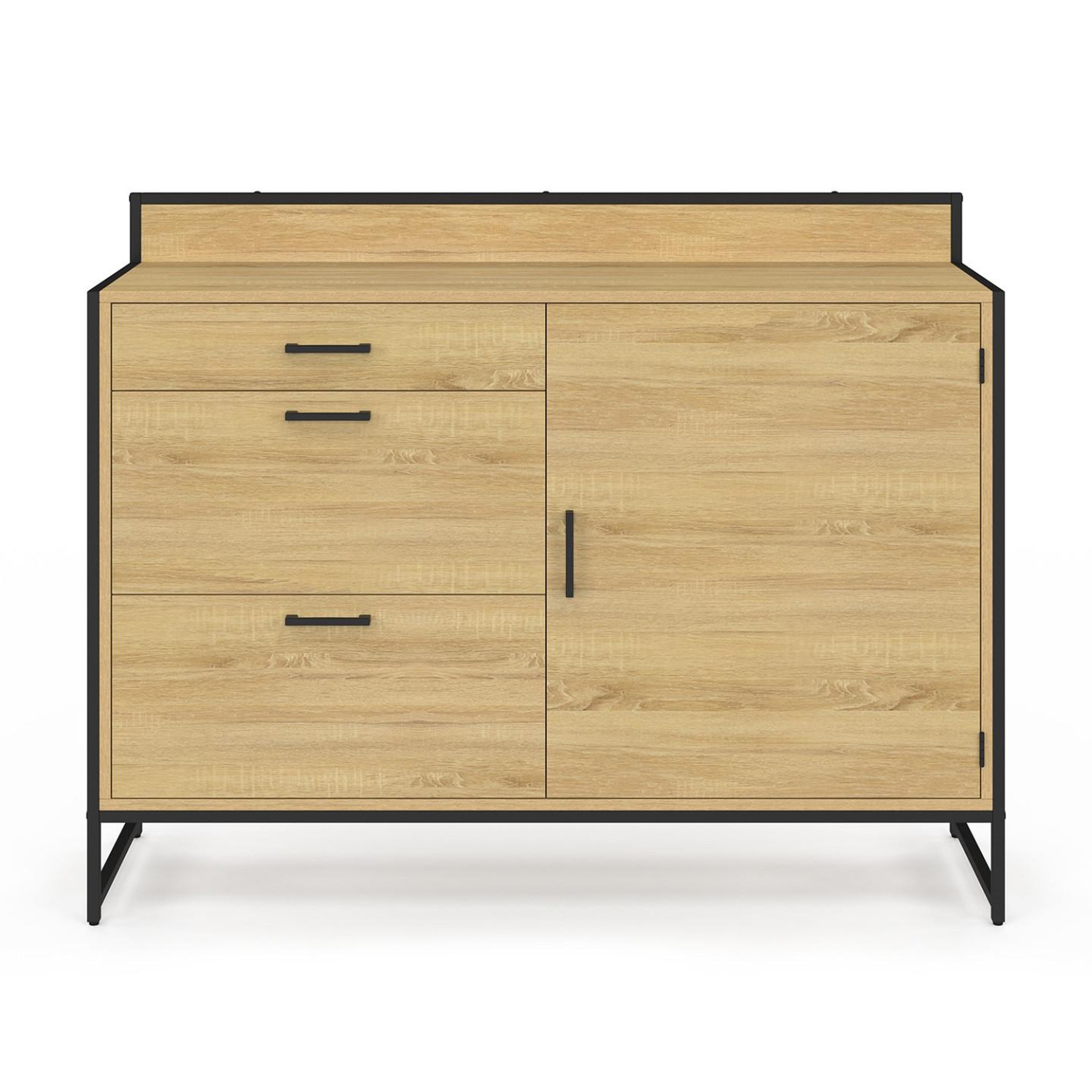 Voir la diapositive 3 : ID MARKET Buffet bas casserolier de cuisine 120 cm detroit plan de travail h.83 cm 1 porte + 3 tiroirs design industriel