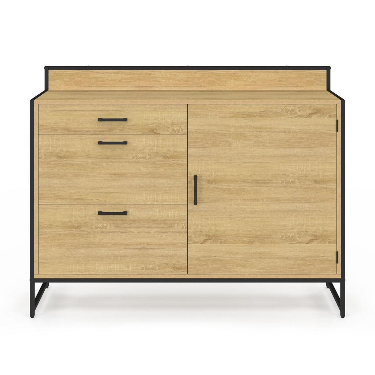 ID MARKET Buffet bas casserolier de cuisine 120 cm DETROIT plan de travail H.83 cm 1 porte + 3 tiroirs design industriel