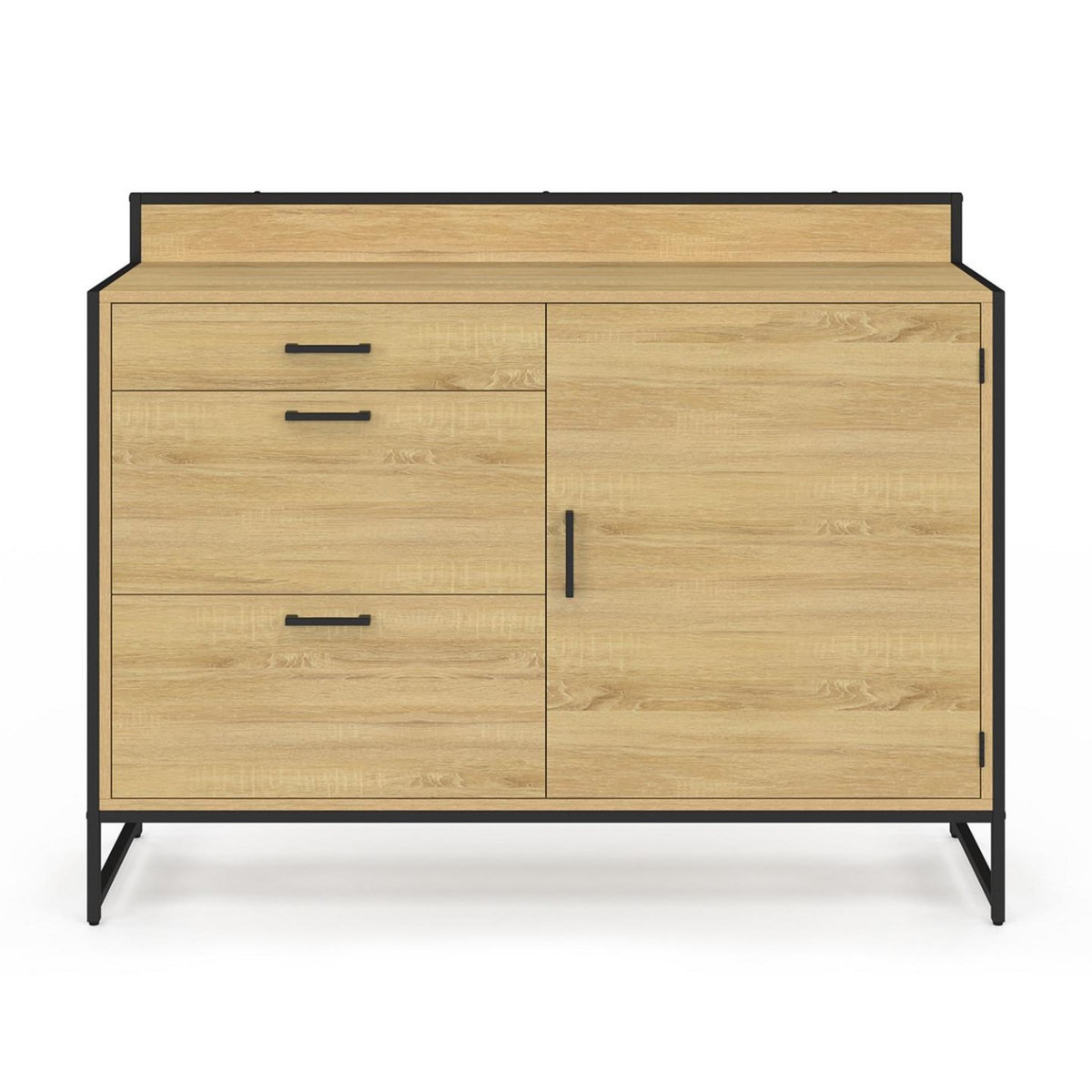 ID MARKET Buffet bas casserolier de cuisine 120 cm DETROIT plan de travail H.83 cm 1 porte + 3 tiroirs design industriel