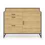 Voir la diapositive 3 : ID MARKET Buffet bas casserolier de cuisine 120 cm DETROIT plan de travail H.83 cm 1 porte + 3 tiroirs design industriel