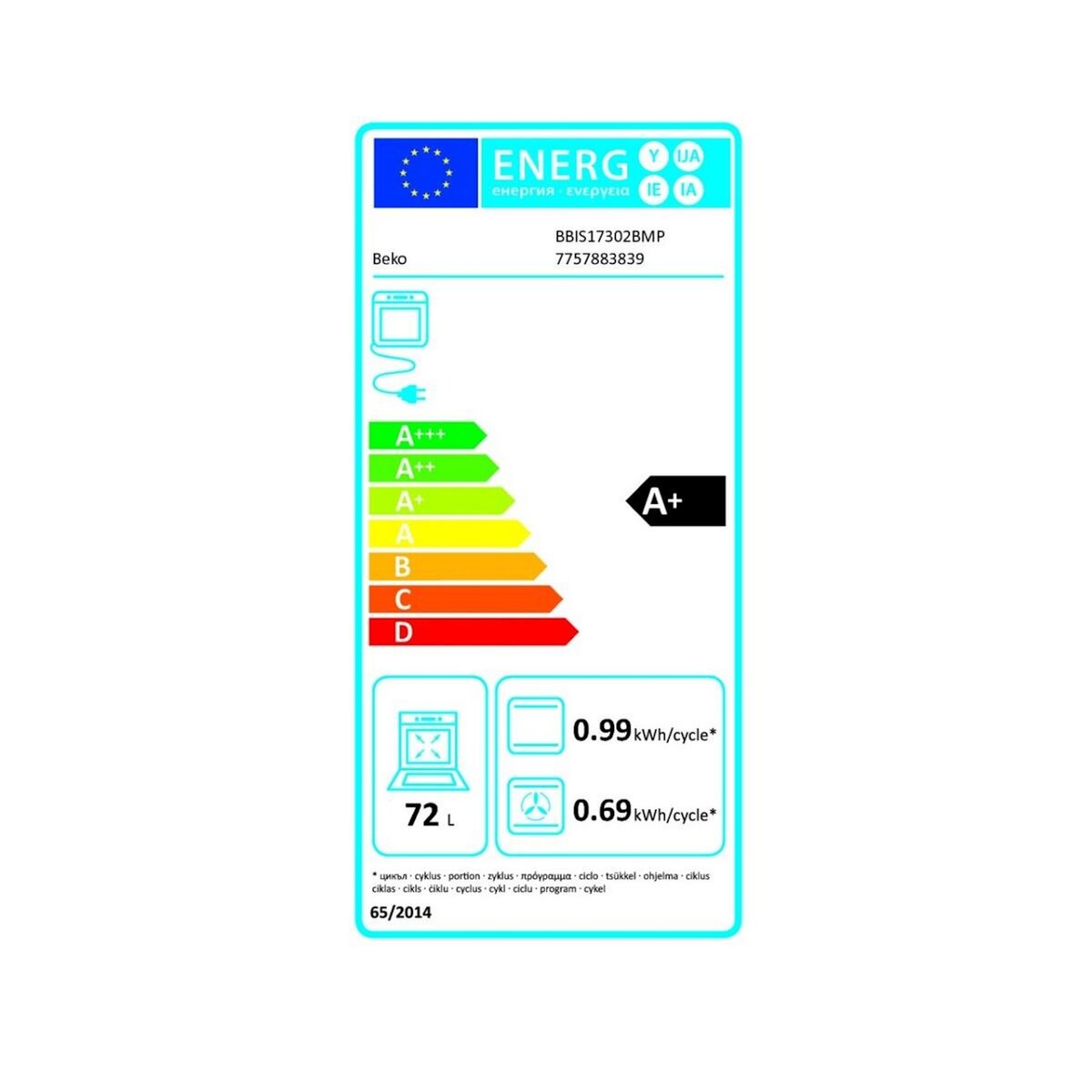 Beko Four intégrable multifonction 72l 60cm pyrolyse noir - BBIS17302BMP