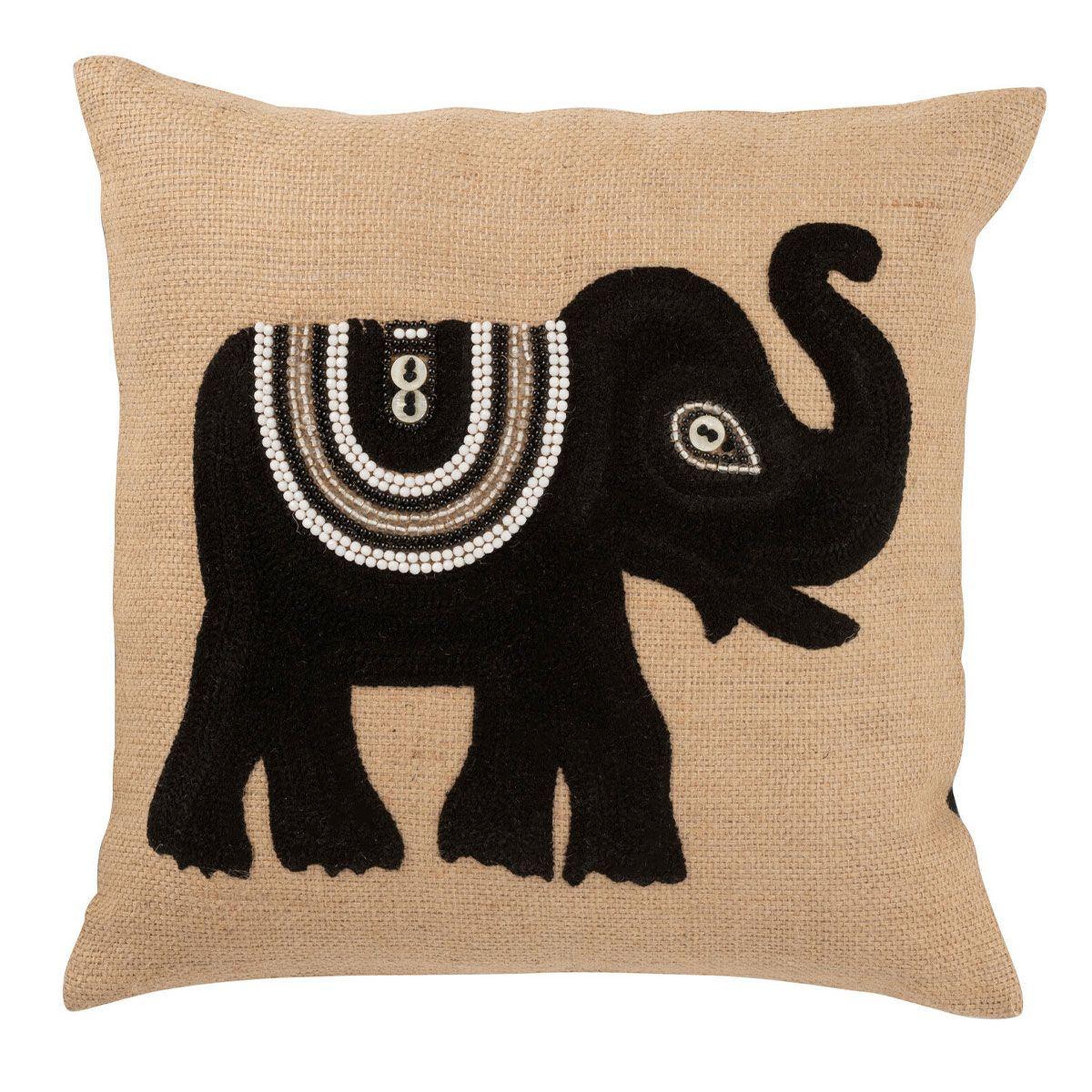 J-LINE Coussin déco jute  eléphant  45x45cm beige & noir
