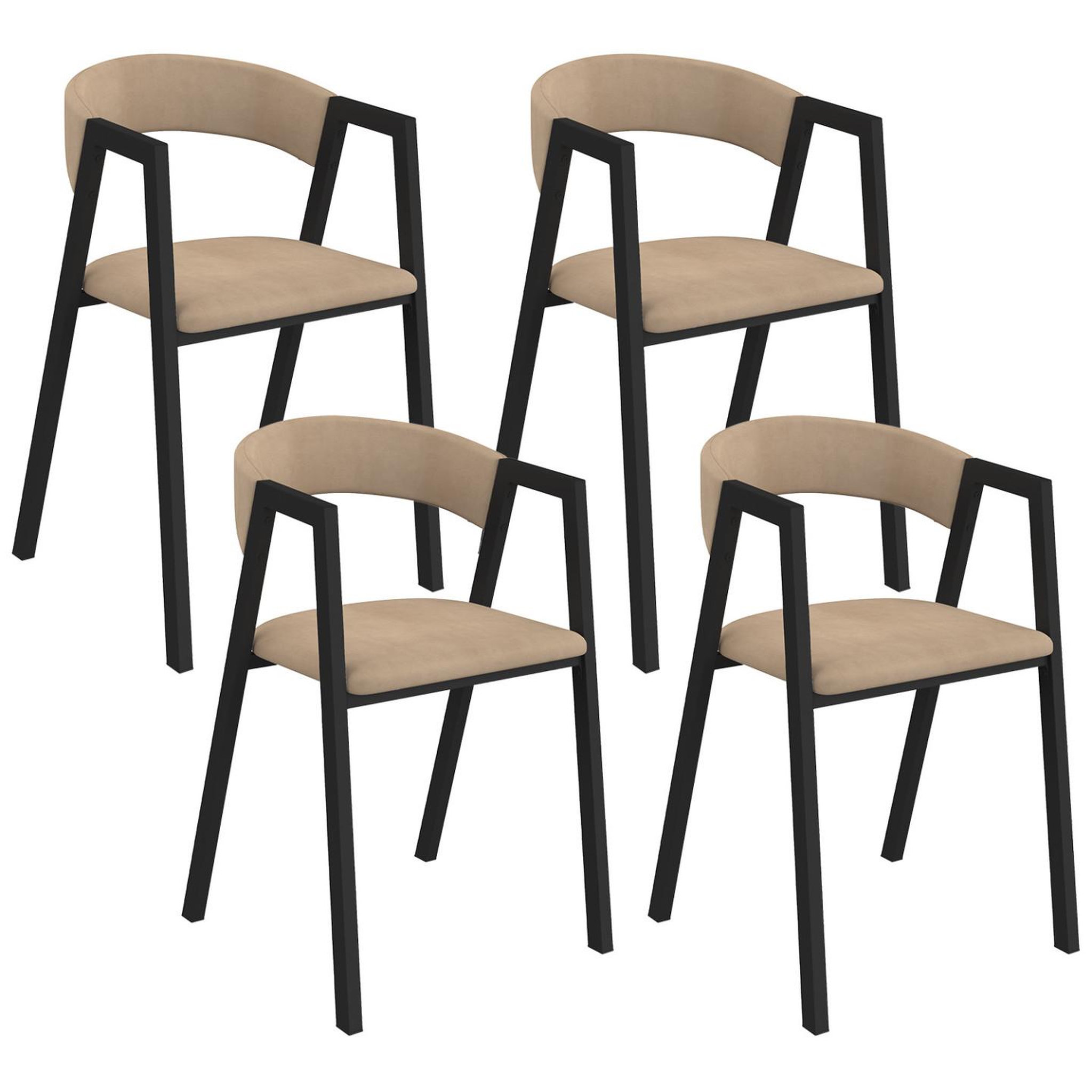 ID MARKET Lot de 4 chaises CAMILLE en métal noir et velours taupe avec accoudoirs