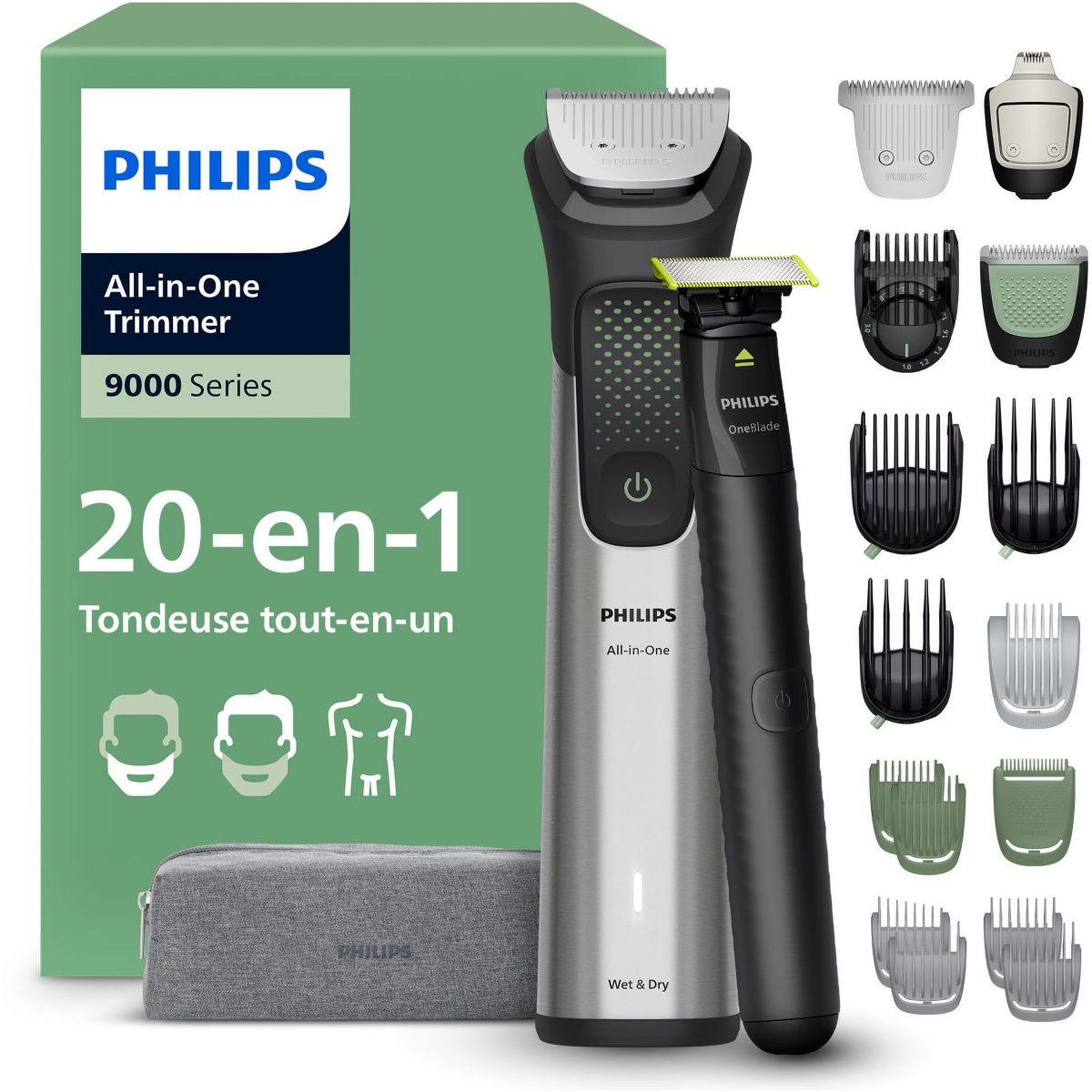 Voir la diapositive 4 : Philips Tondeuse multi usages mg9557/15 series 9000, 27 hauteurs de coupe, précision 0,2 mm, autonomie 120 mn