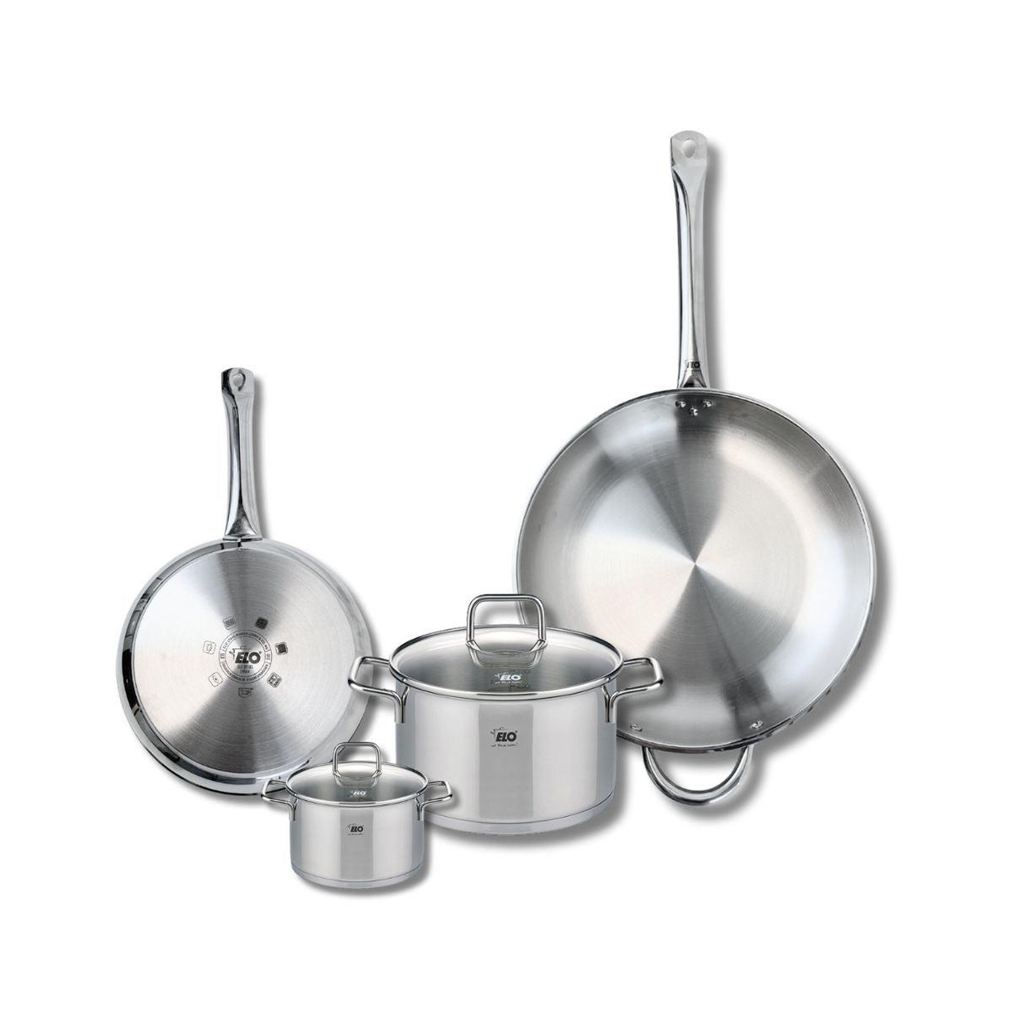 ELO Ensemble de 2 poêles de cuisson 24 et 32 cm et 2 faitouts 12 et 20 cm elo profi citrin