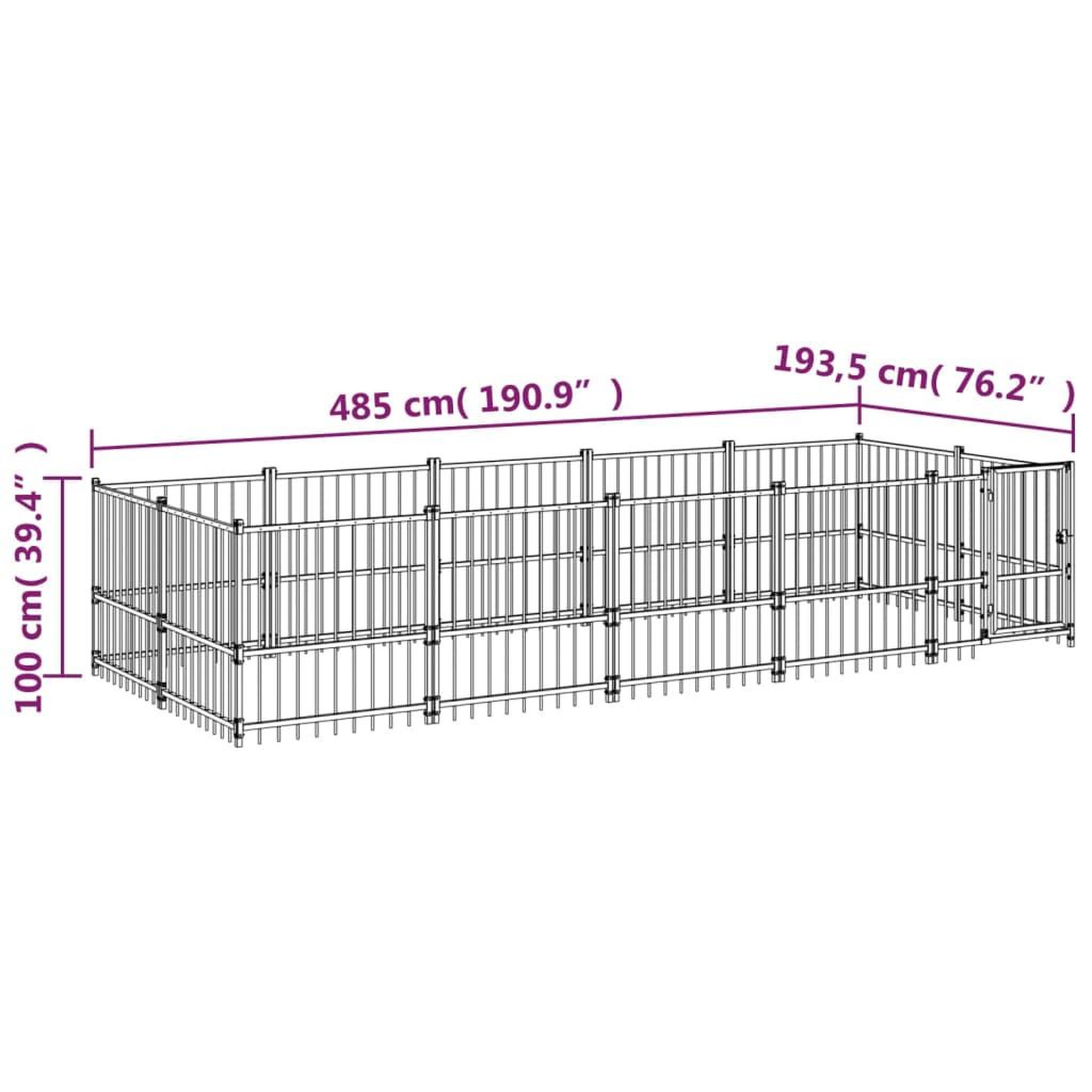 Voir la diapositive 6 : VIDAXL Chenil d'exterieur pour chiens Acier 9,38 m²